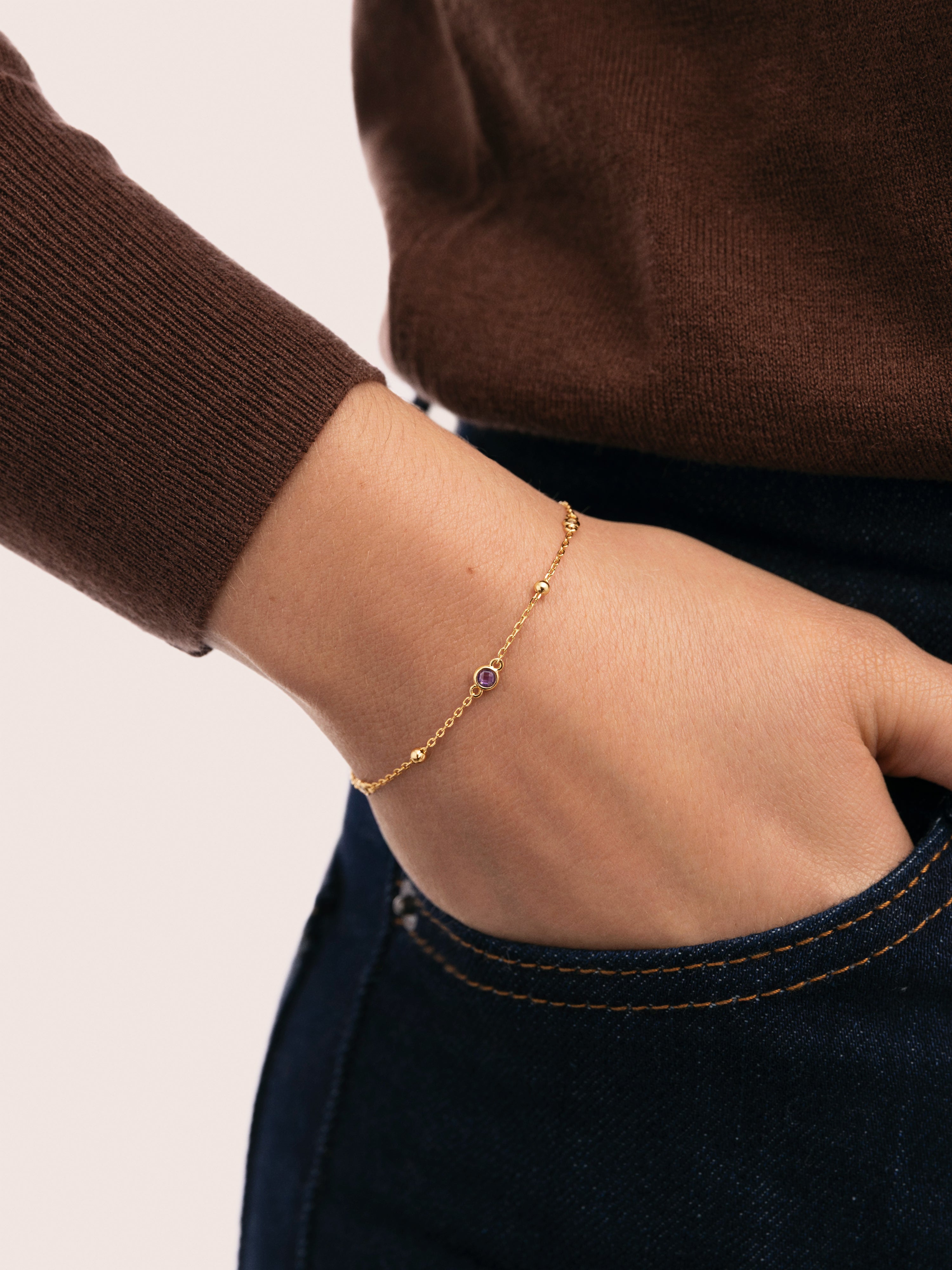 Pulsera de cadena birthstone de plata bañada en oro diciembre - Singularu - Azul Azul-3
