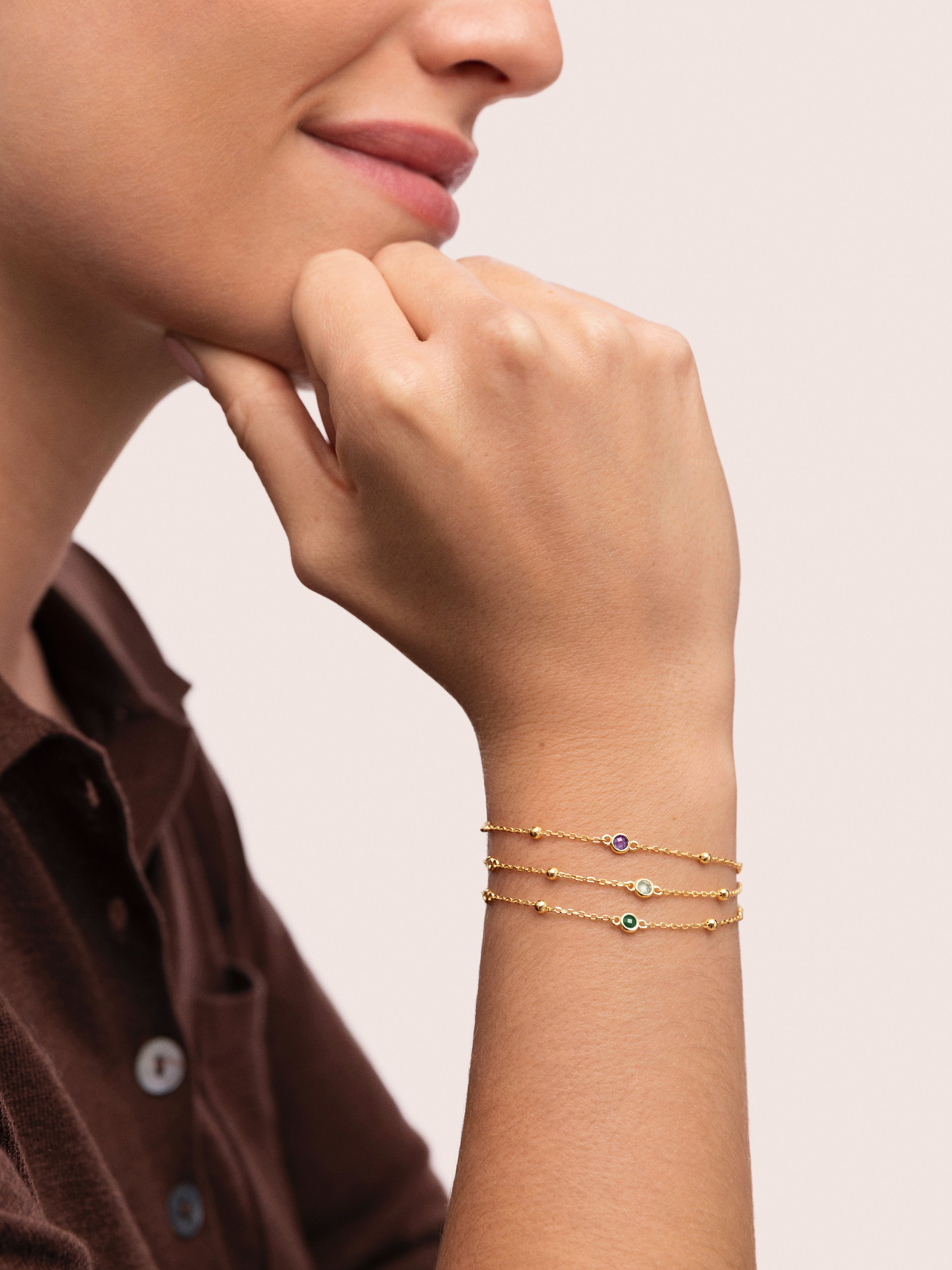 Pulsera de cadena birthstone de plata bañada en oro diciembre - Singularu - Azul Azul-5