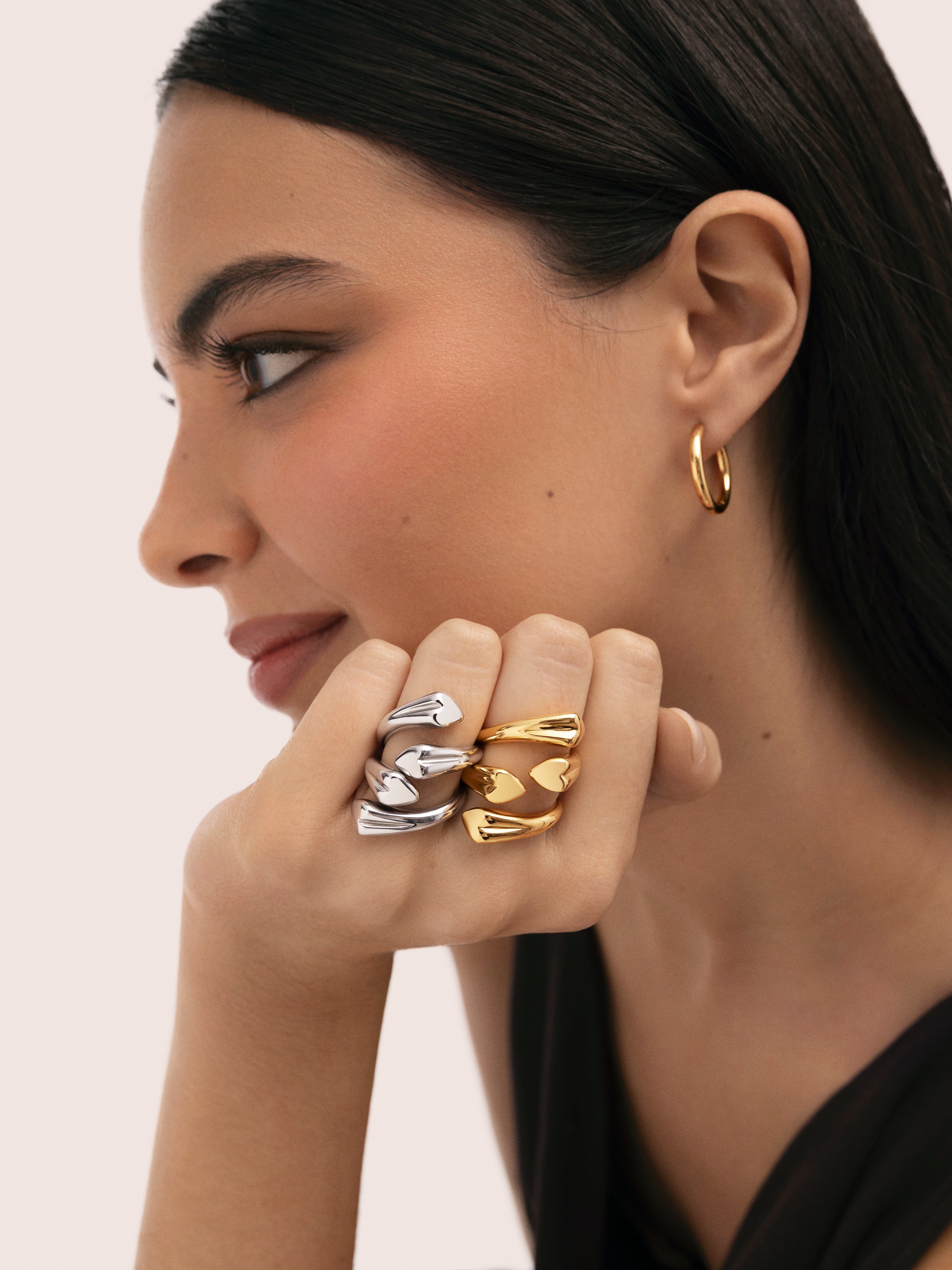 Anillo Abbraccio Amour de acero bañado en oro - Singularu - Dorado Dorado-5