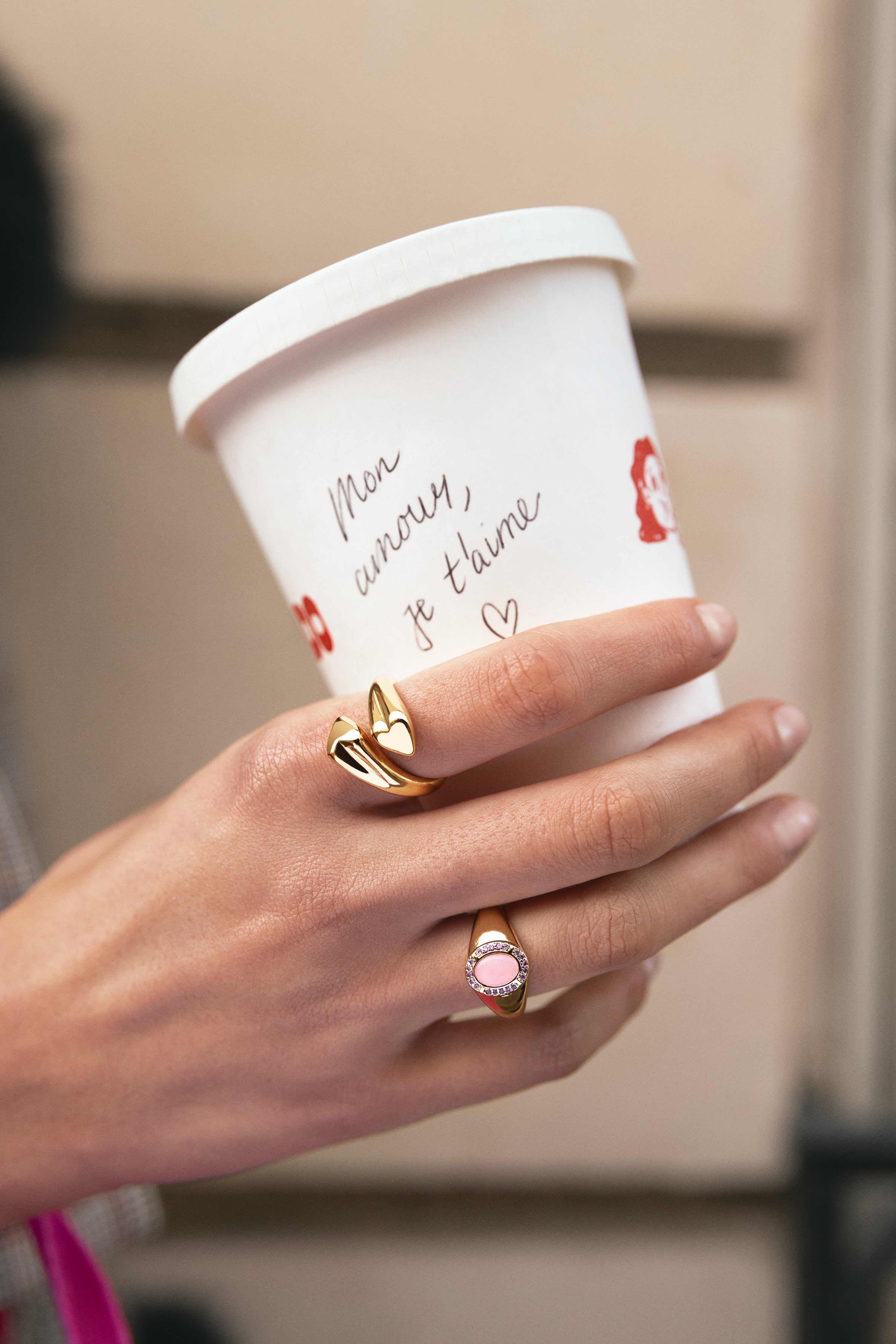 Anillo Abbraccio Amour de acero bañado en oro - Singularu - Dorado Dorado-6