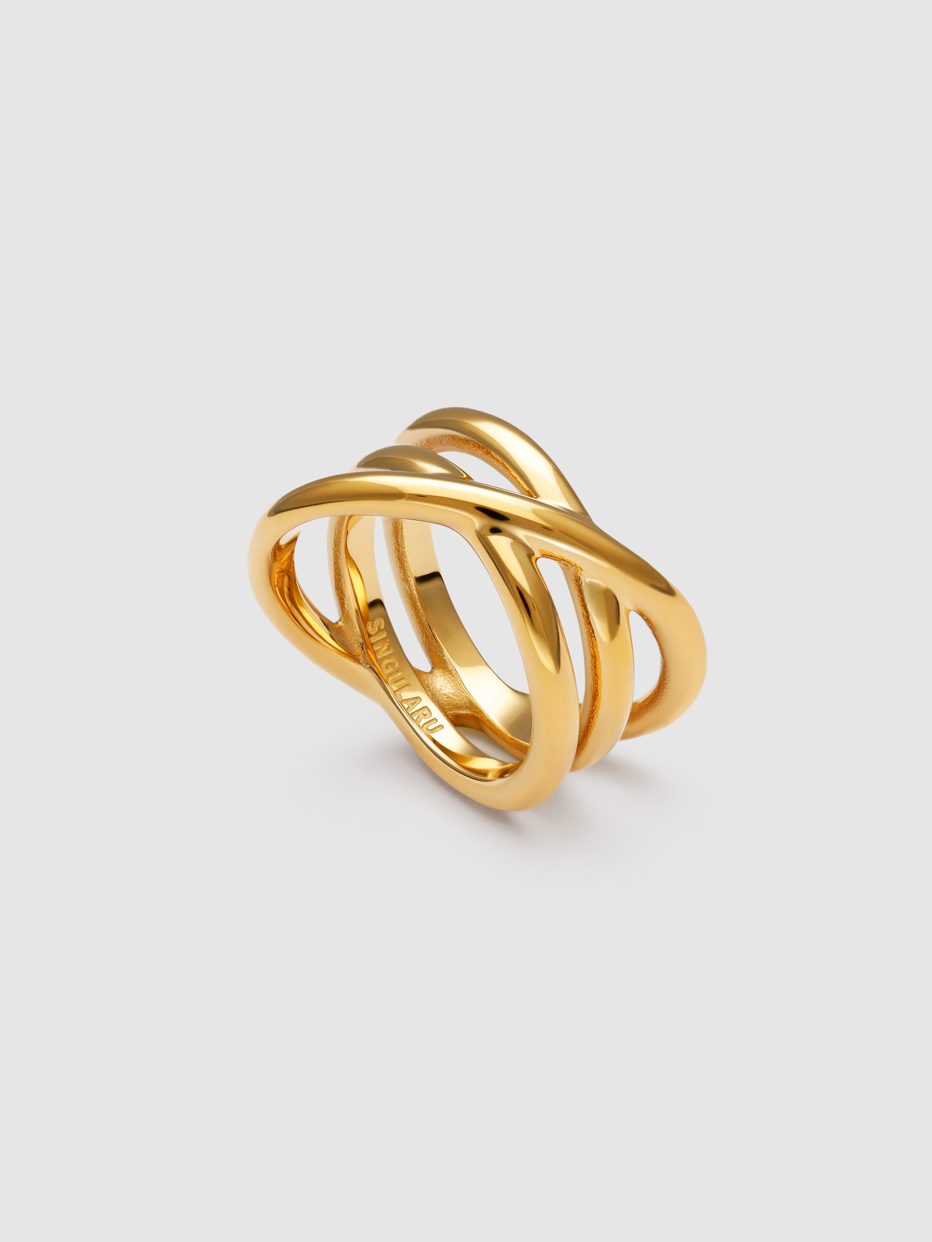 Anillo trinity de acero bañado en oro - Singularu - Dorado Dorado-3