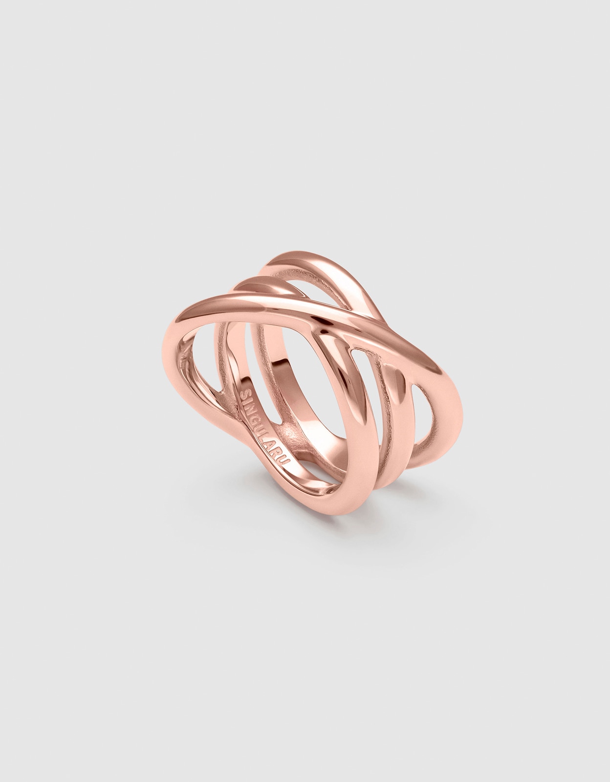 Anillo trinity de acero bañado en oro - Singularu - Rosa Rosa-3