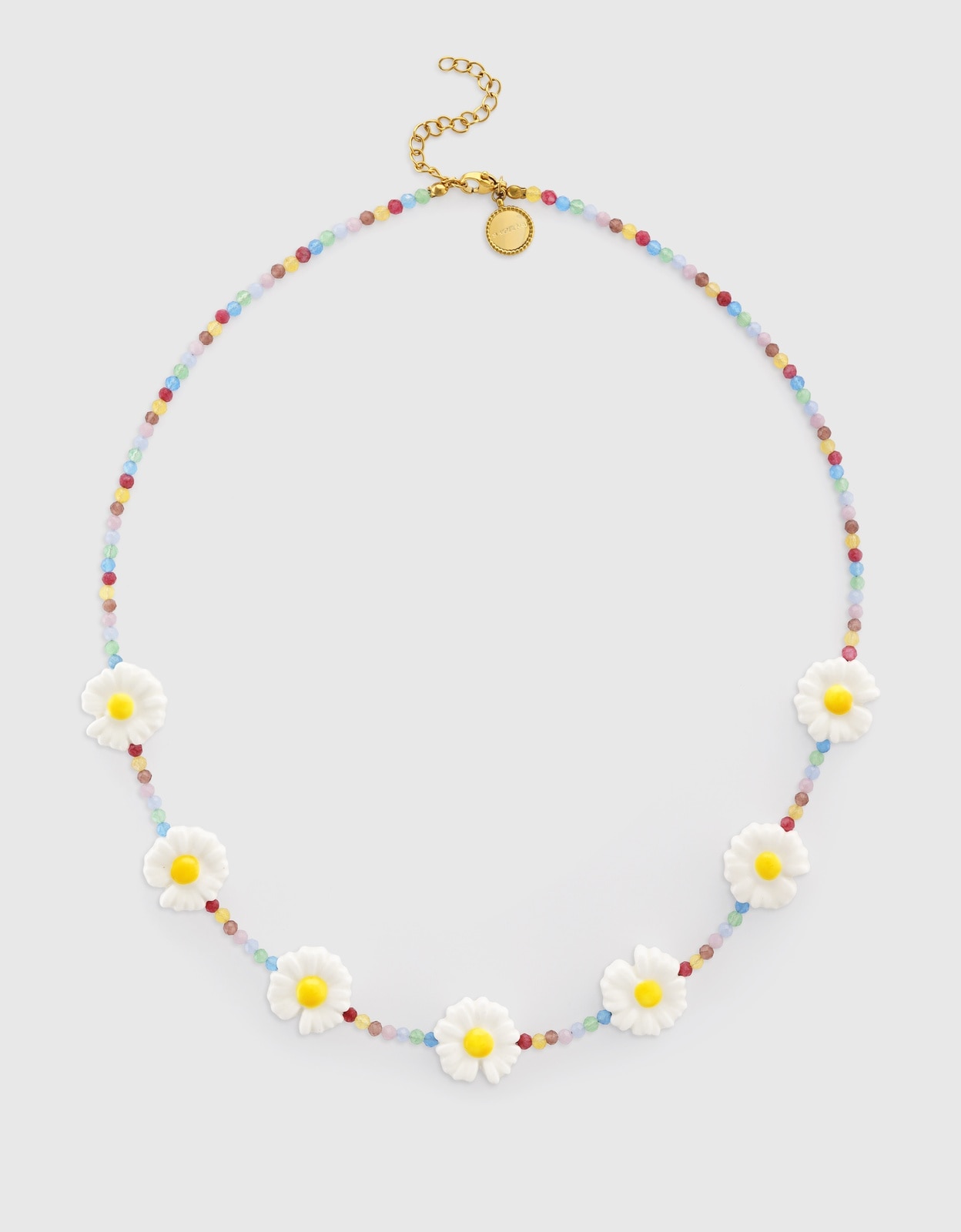 Collar long margarita de acero bañado en oro - Singularu - Blanco Blanco-4