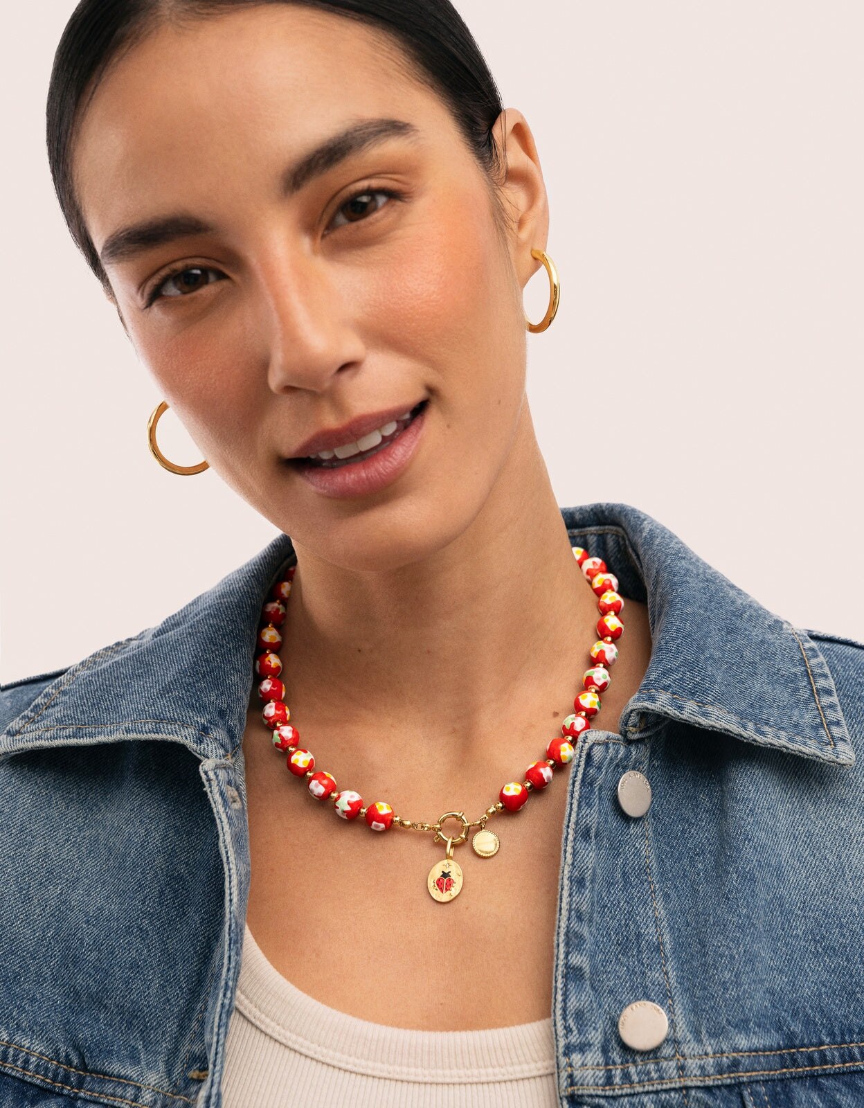 Collar carmesí de acero bañado en oro Rojo Singularu Rojo-4