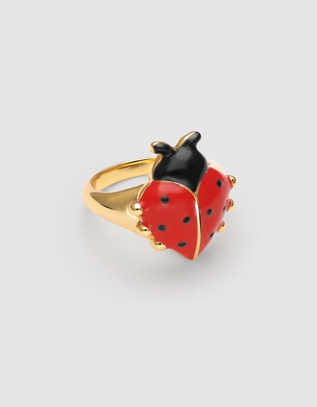 Anillo tipo sello mariquita de aleación de metales bañado en oro - Singularu - Rojo Rojo-1
