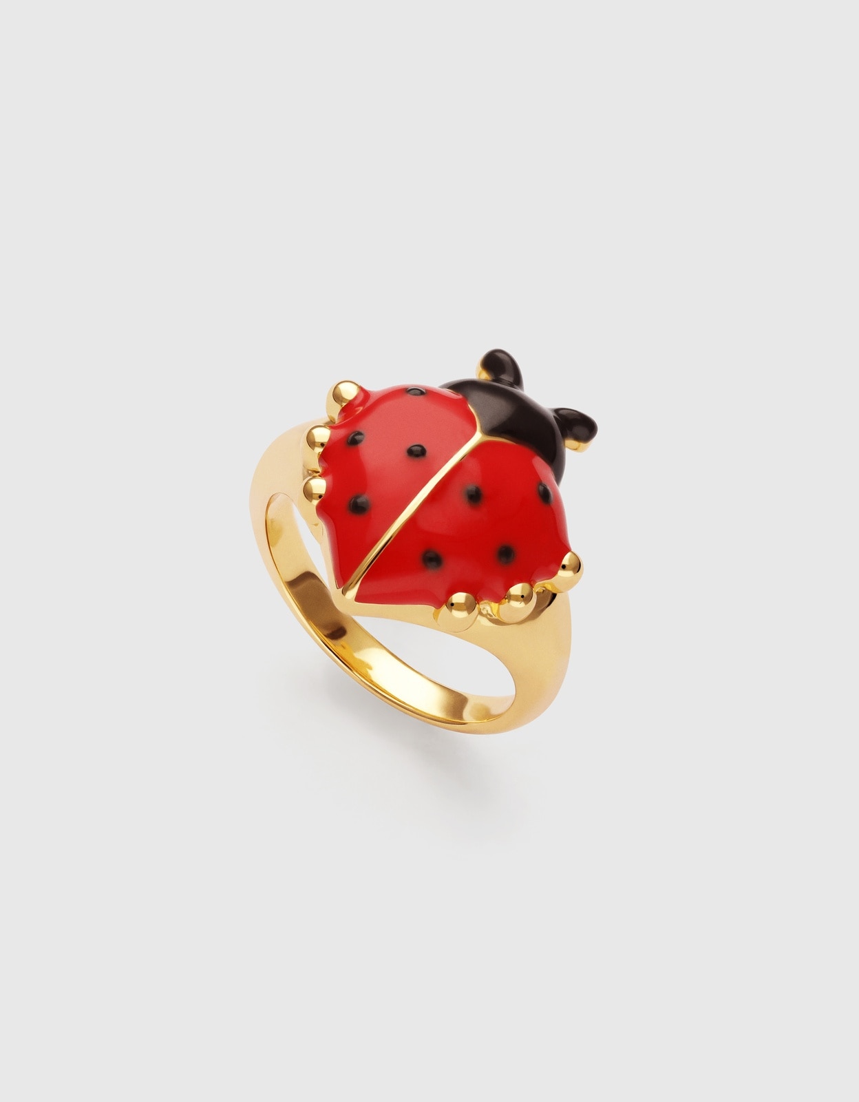 Anillo tipo sello mariquita de aleación de metales bañado en oro - Singularu - Rojo Rojo-3