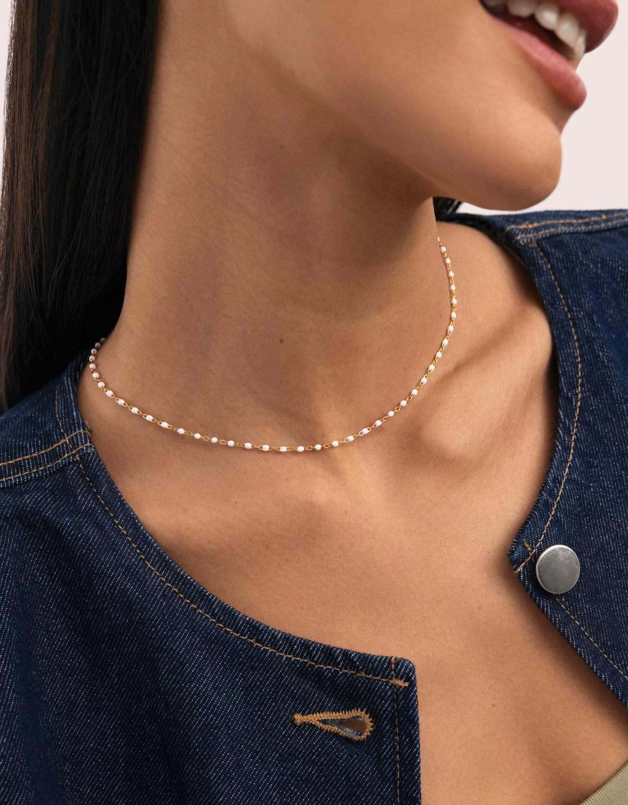 Collar dots enamel de acero bañado en oro - Singularu - Blanco Blanco-2