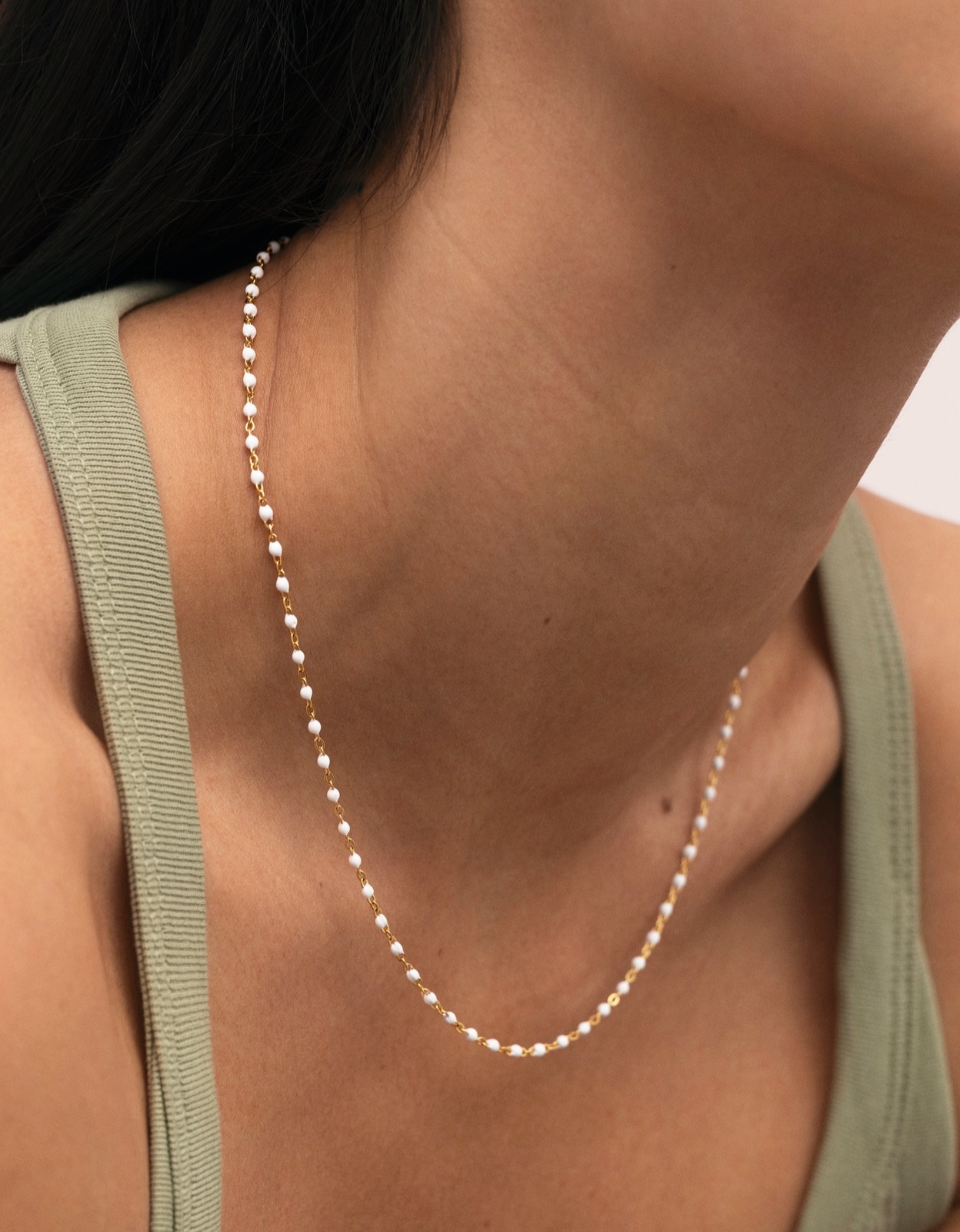 Collar dots enamel de acero bañado en oro - Singularu - Blanco Blanco-5