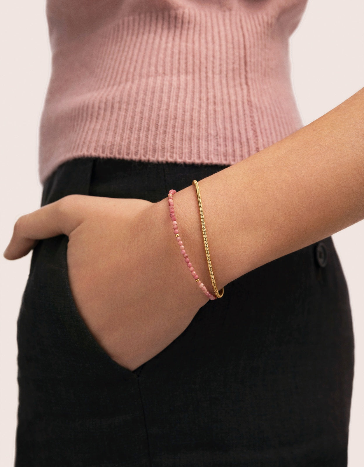 Imagen 2 de Pulsera de cadena cleopatra rose de acero bañado en oro - Singularu - Rosa Rosa