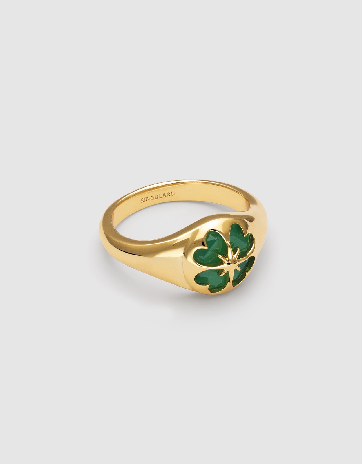 Imagen 0 de Anillo de sello trébol ágata stone de aleación de metales bañado en oro Verde