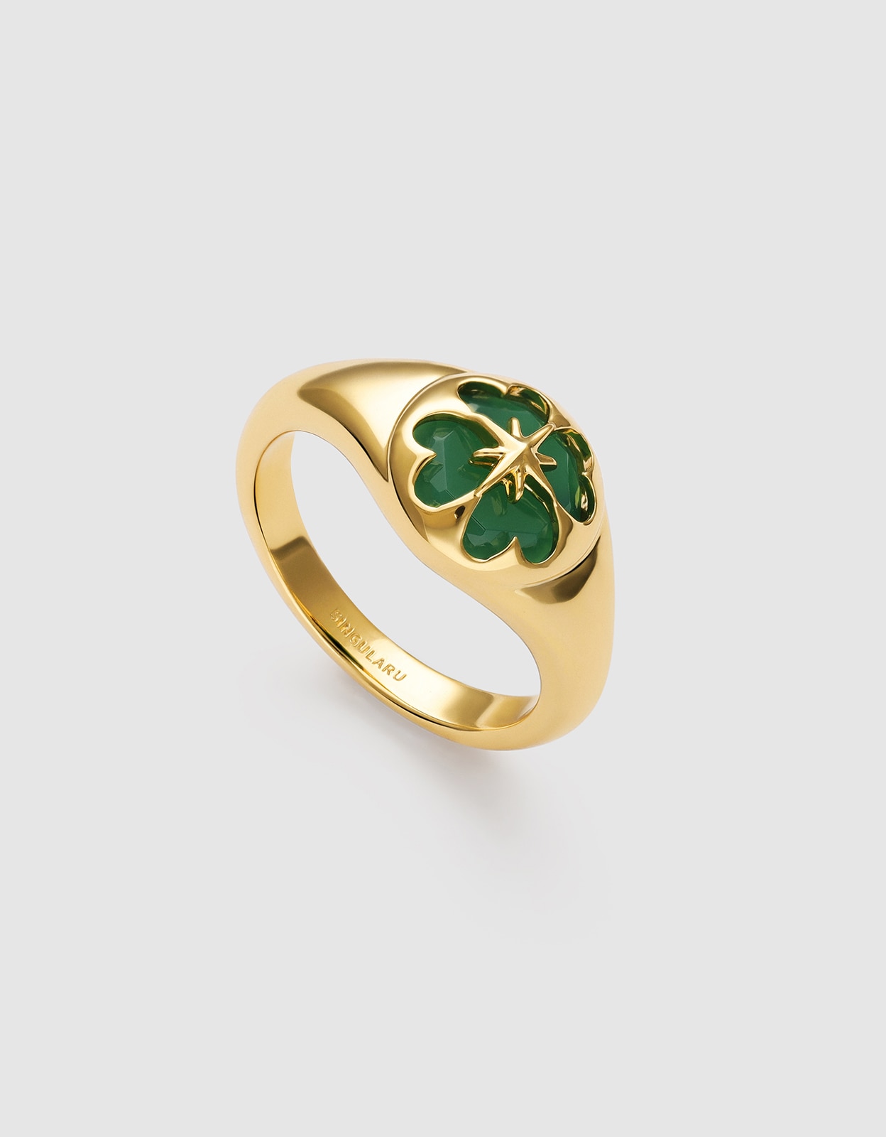 Anillo de sello trébol ágata stone de aleación de metales bañado en oro - Singularu - Verde Verde-3
