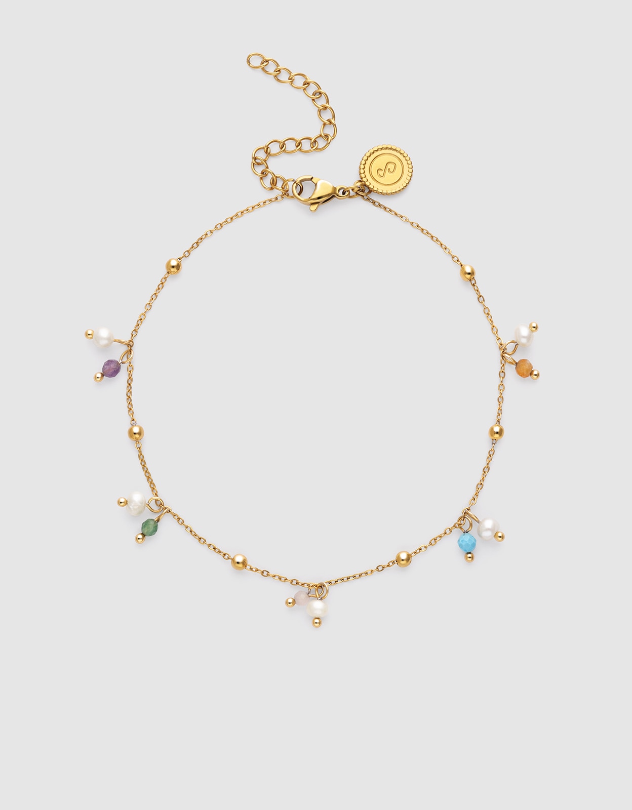 Imagen 0 de Pulsera tobillera shamira dots de acero bañado en oro Multicolor