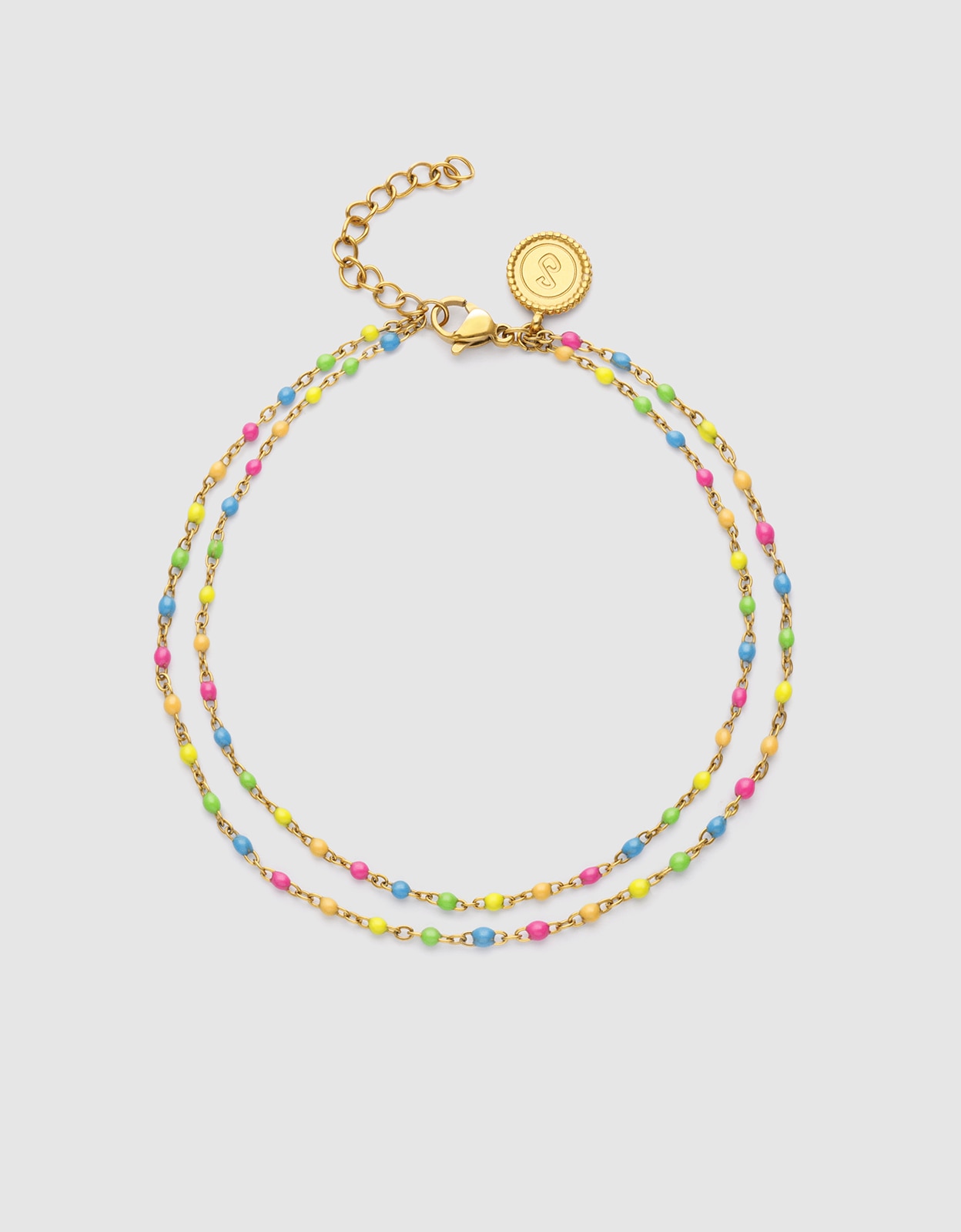 Imagen 0 de Pulsera tobillera doble dots neon enamel de acero bañado en oro Multicolor