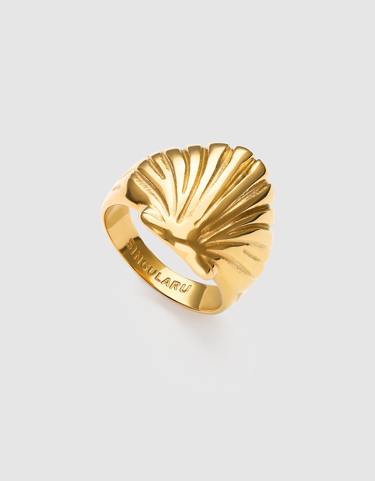 Anillo tipo sello shelly de acero bañado en oro - Singularu - Dorado Dorado-3