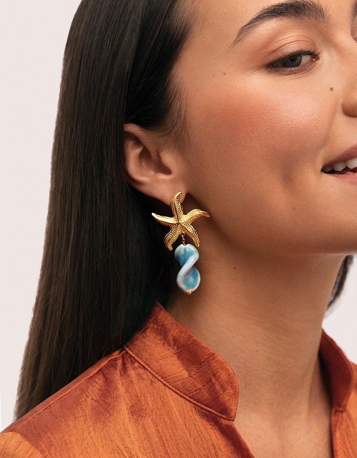 Pendientes starfish wave de acero bañado en oro - Singularu - Azul Azul-2