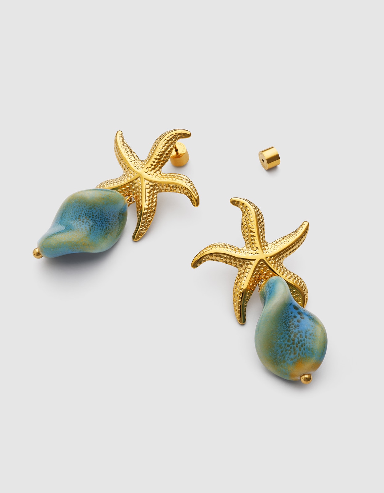 Pendientes starfish wave de acero bañado en oro - Singularu - Azul Azul-3
