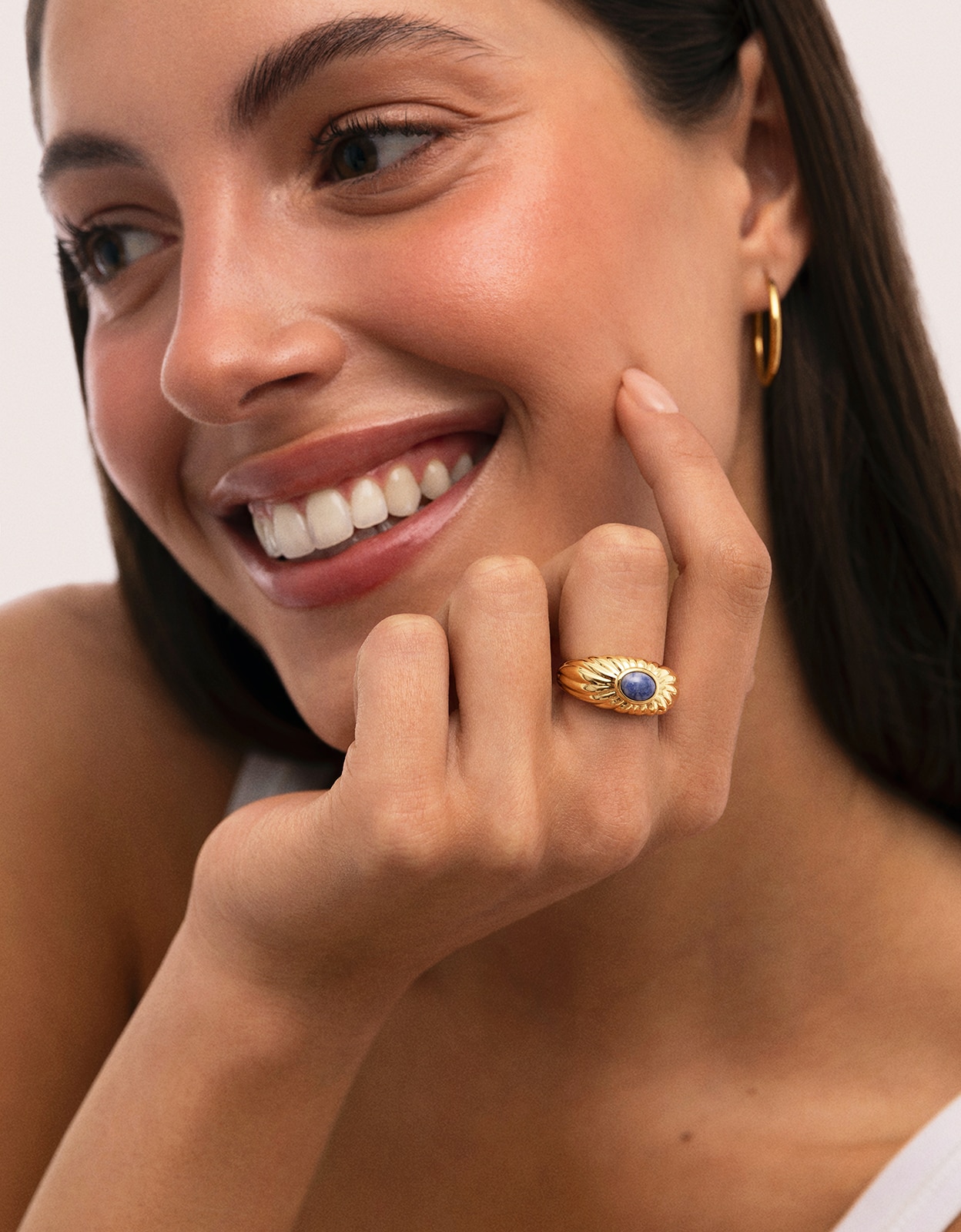 Anillo sunbeam de aleación de metales bañado en oro - Singularu - Azul Azul-2