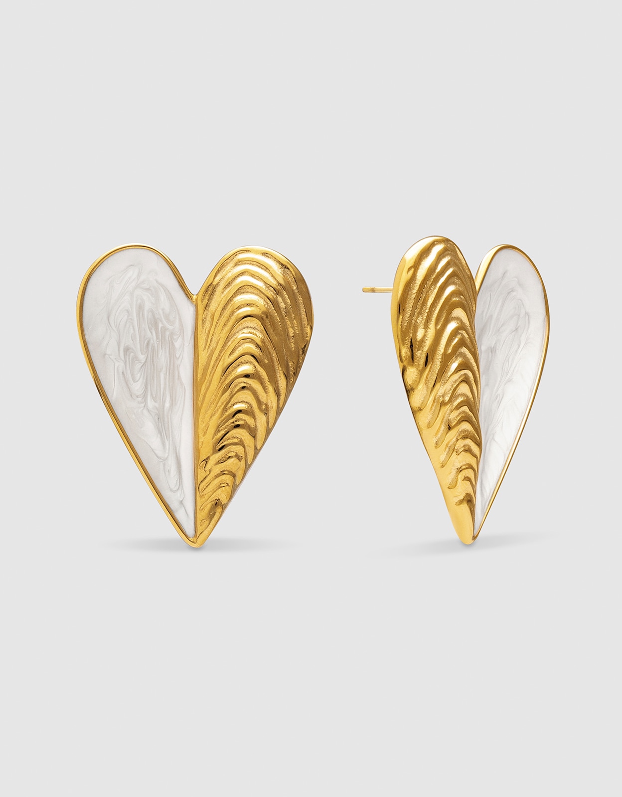 Pendientes mejillón enamel de acero bañado en oro Blanco Singularu Blanco-1