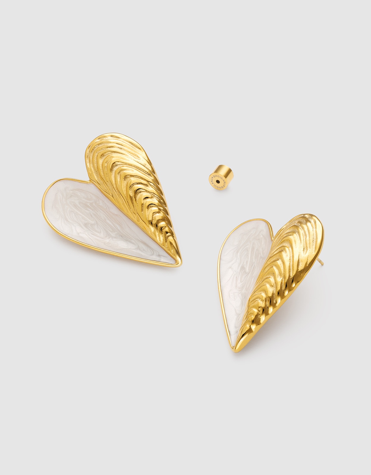 Pendientes mejillón enamel de acero bañado en oro Blanco Singularu Blanco-4
