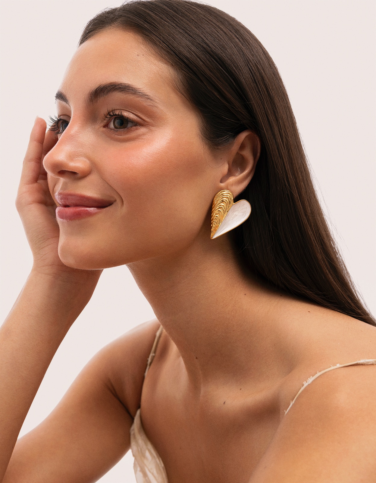 Pendientes mejillón enamel de acero bañado en oro Blanco Singularu Blanco-5