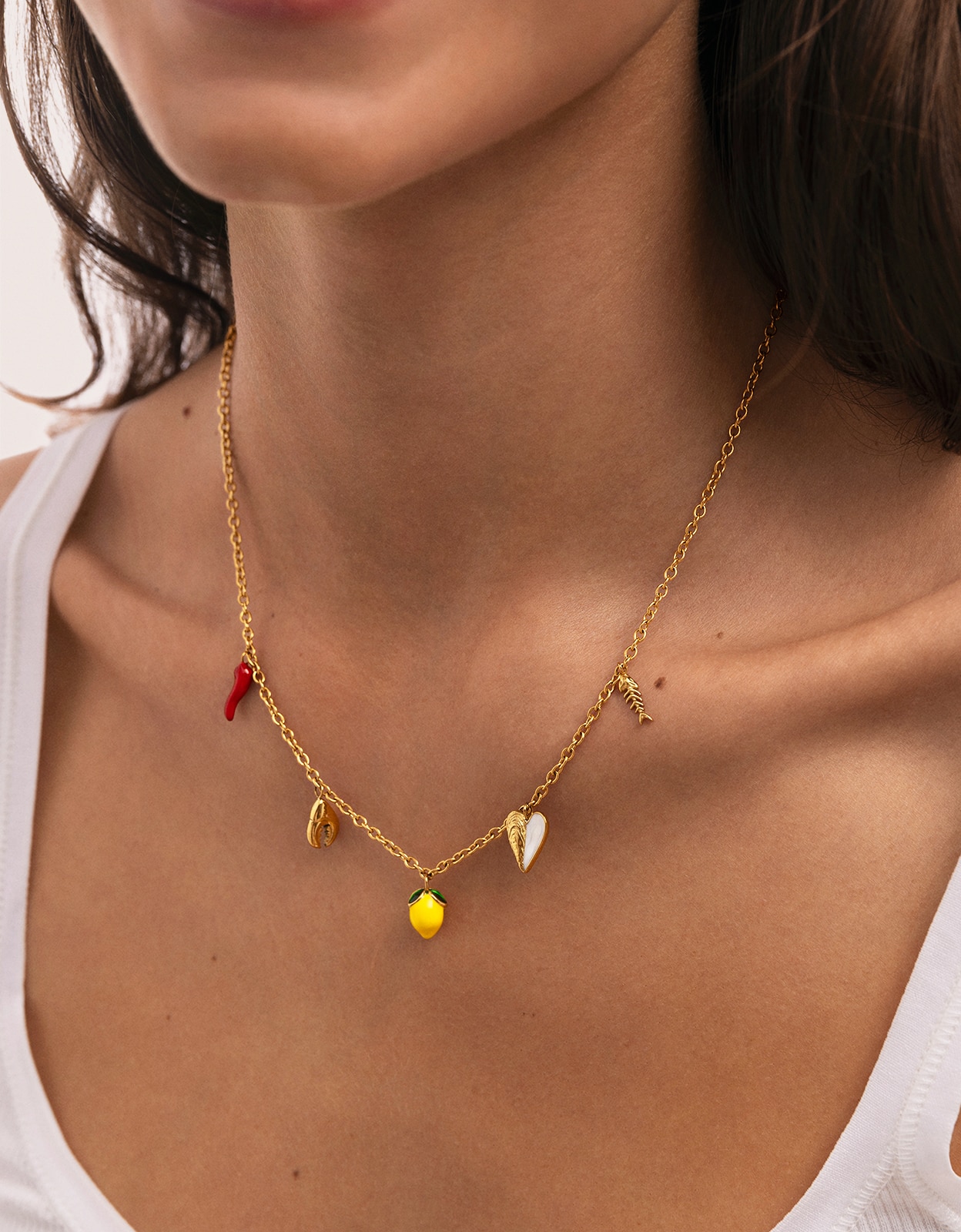 Imagen 3 de Collar multicharm aperitivo marino de acero bañado en oro - Singularu - Multicolor Multicolor