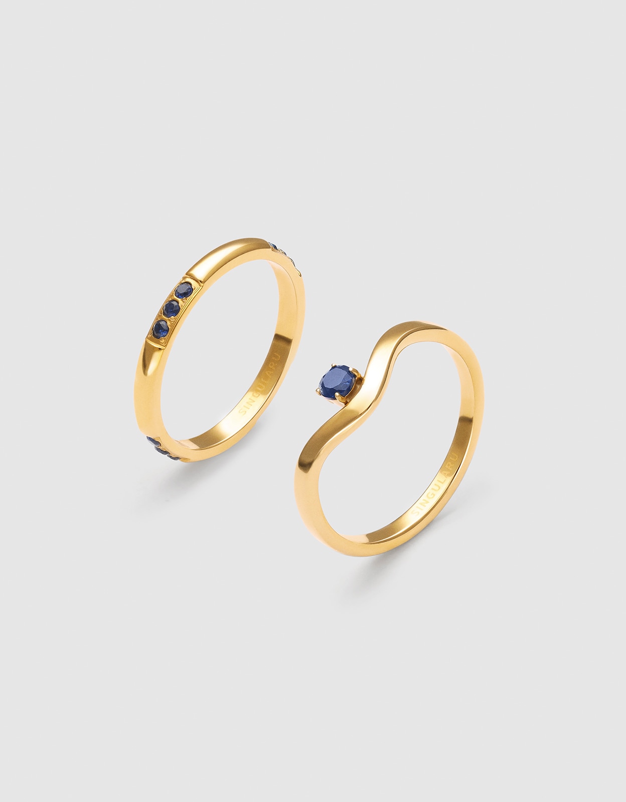Pack 2 anillos klein de acero bañado en oro - Singularu - Azul Azul-1