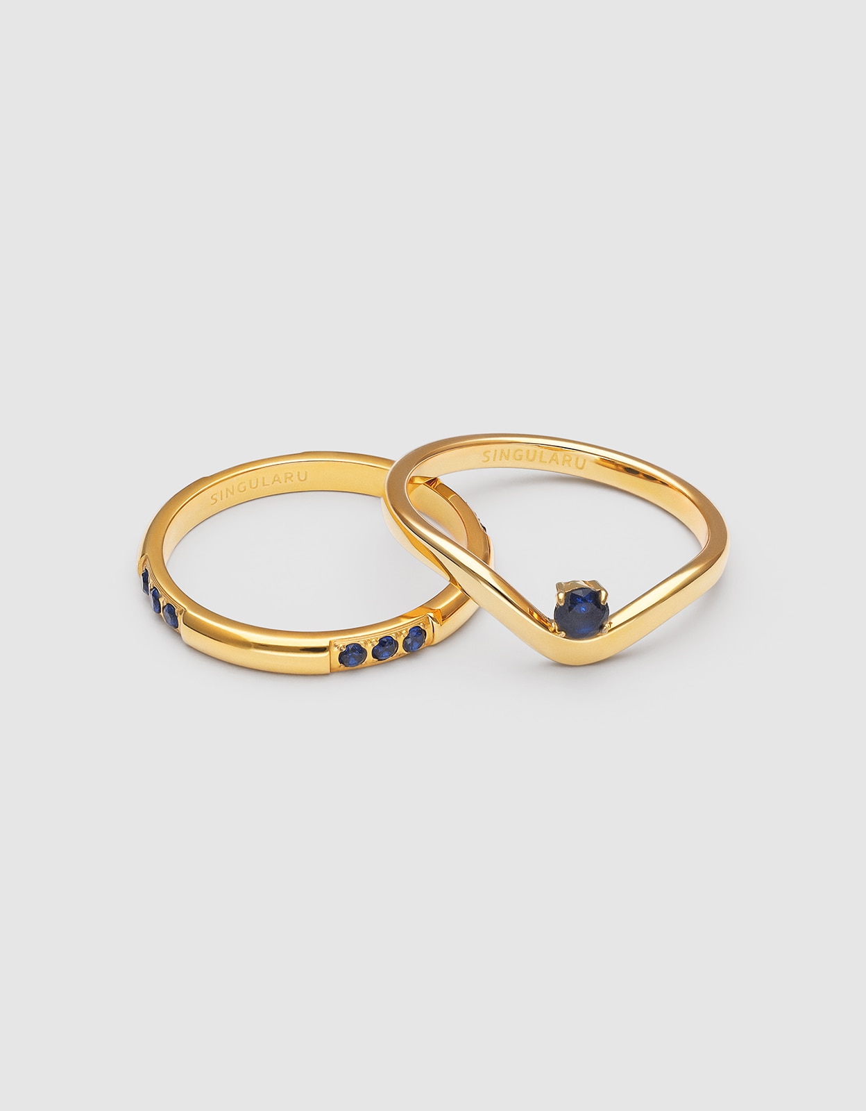 Pack 2 anillos klein de acero bañado en oro - Singularu - Azul Azul-3