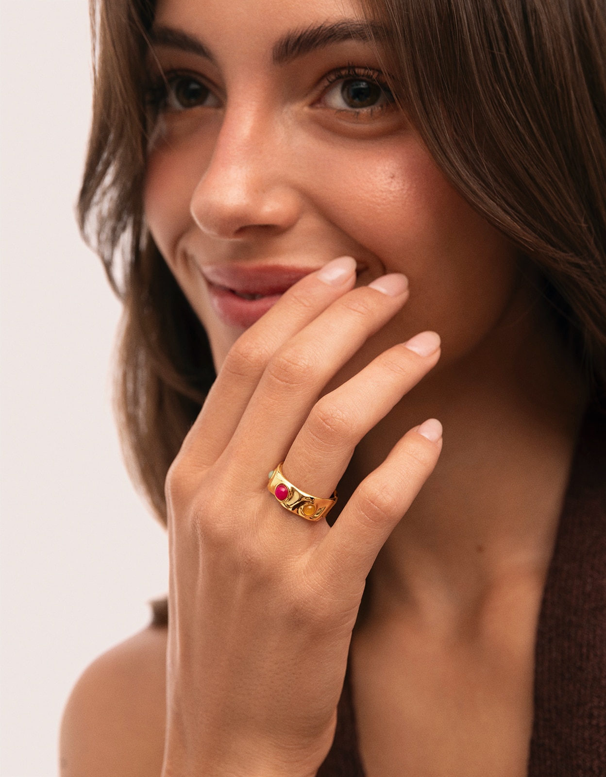 Anillo gina de acero bañado en oro - Singularu - Multicolor Multicolor-2