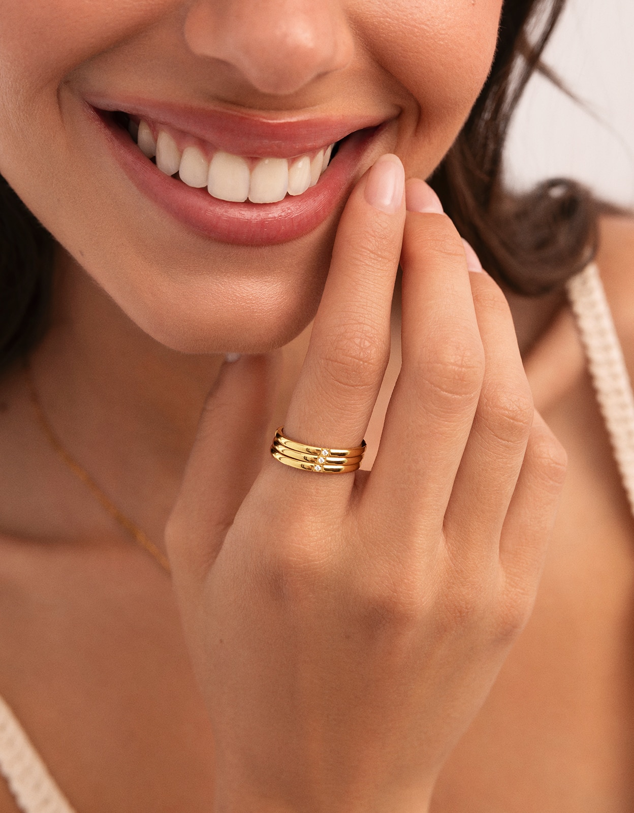 Pack 3 anillos palmar spark de acero bañado en oro - Singularu - Blanco Blanco-2