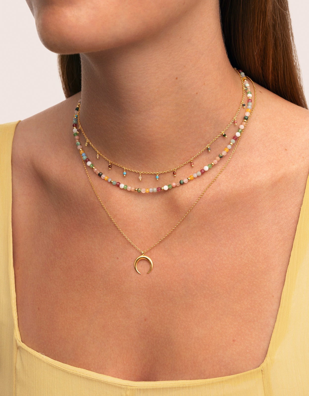 Imagen 5 de Collar moonset de acero bañado en oro - Singularu - Dorado Dorado