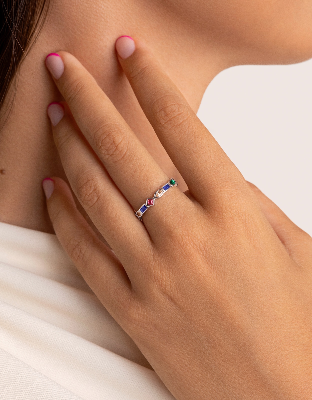 Anillo cascade de aleación de metales bañado en rodio - Singularu - Multicolor Multicolor-2