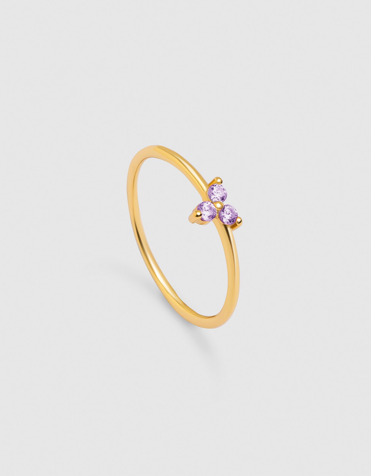 Anillo trebol lavande de aleación de metales bañado en oro - Singularu - Morado Morado-3