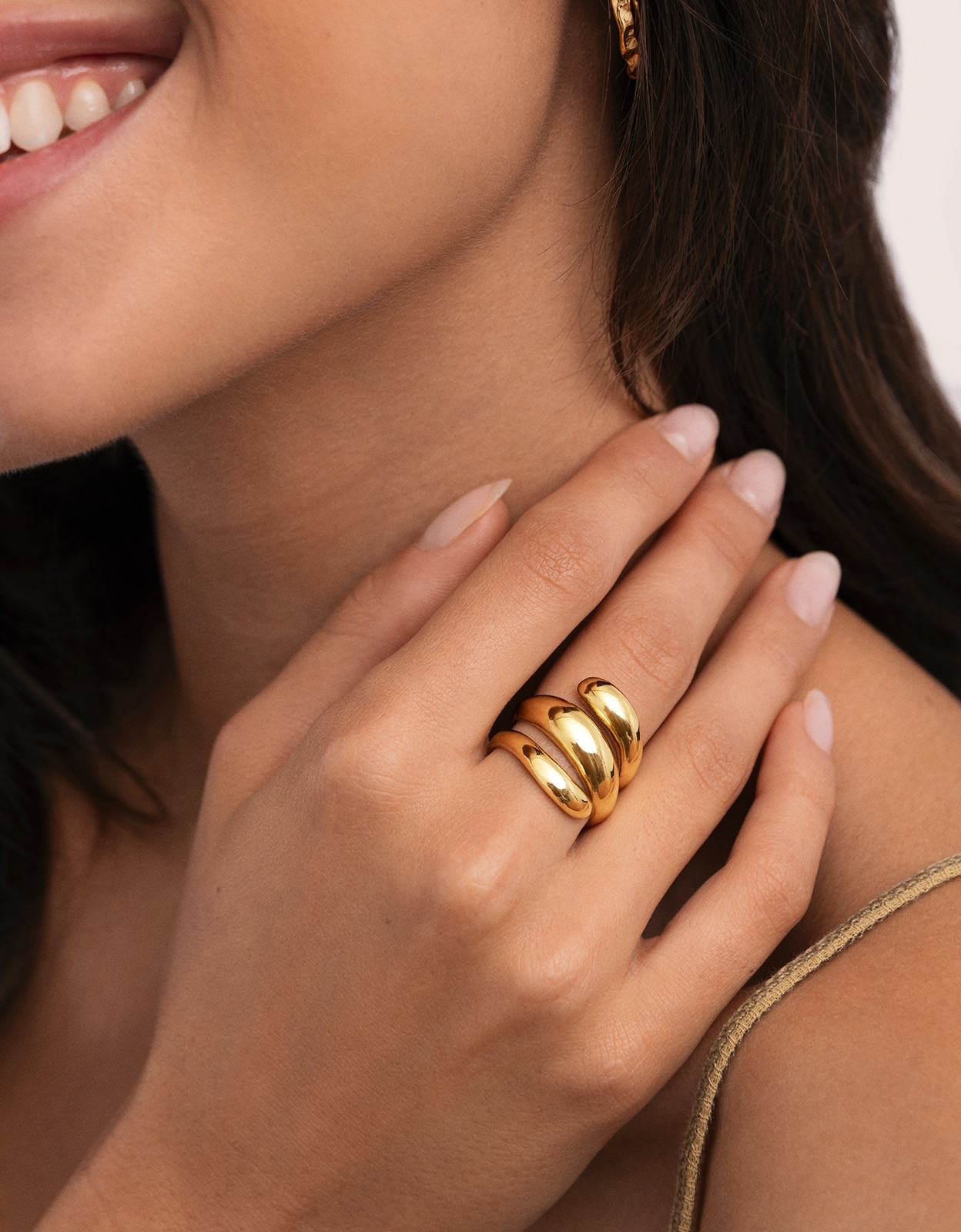 Anillo bucle de acero bañado en oro - Singularu - Dorado Dorado-2