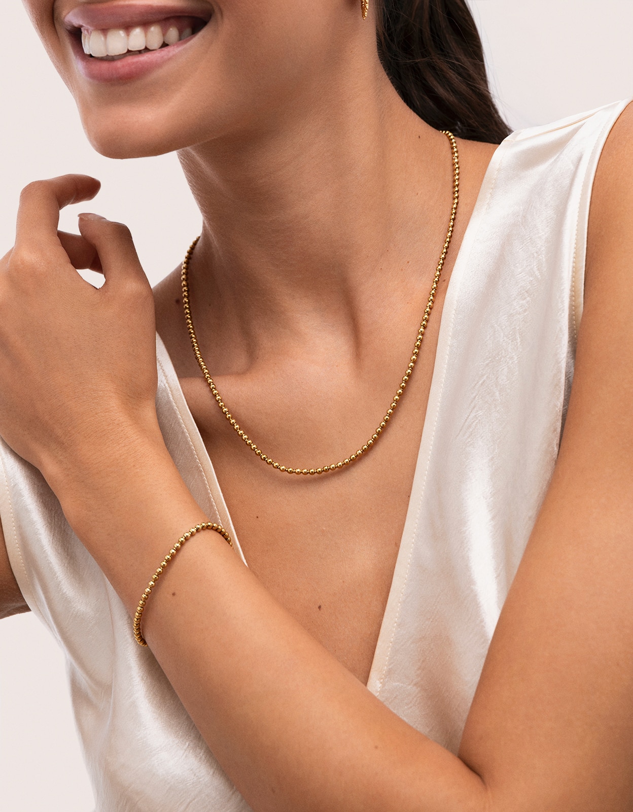 Pulsera de cadena rosario de acero bañado en oro - Singularu - Dorado Dorado-5
