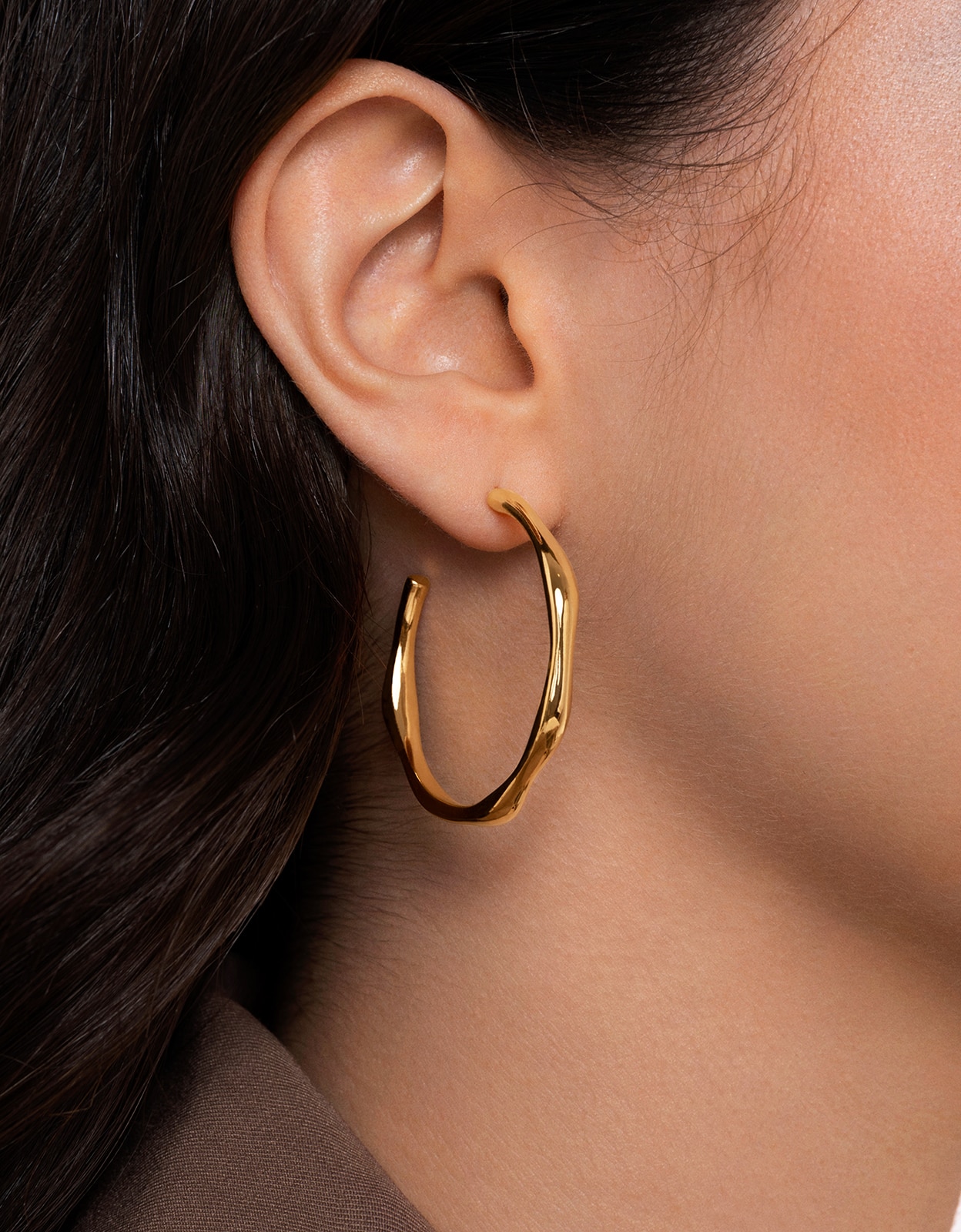 Pendientes aro bamboo de acero bañado en oro - Singularu - Dorado Dorado-2