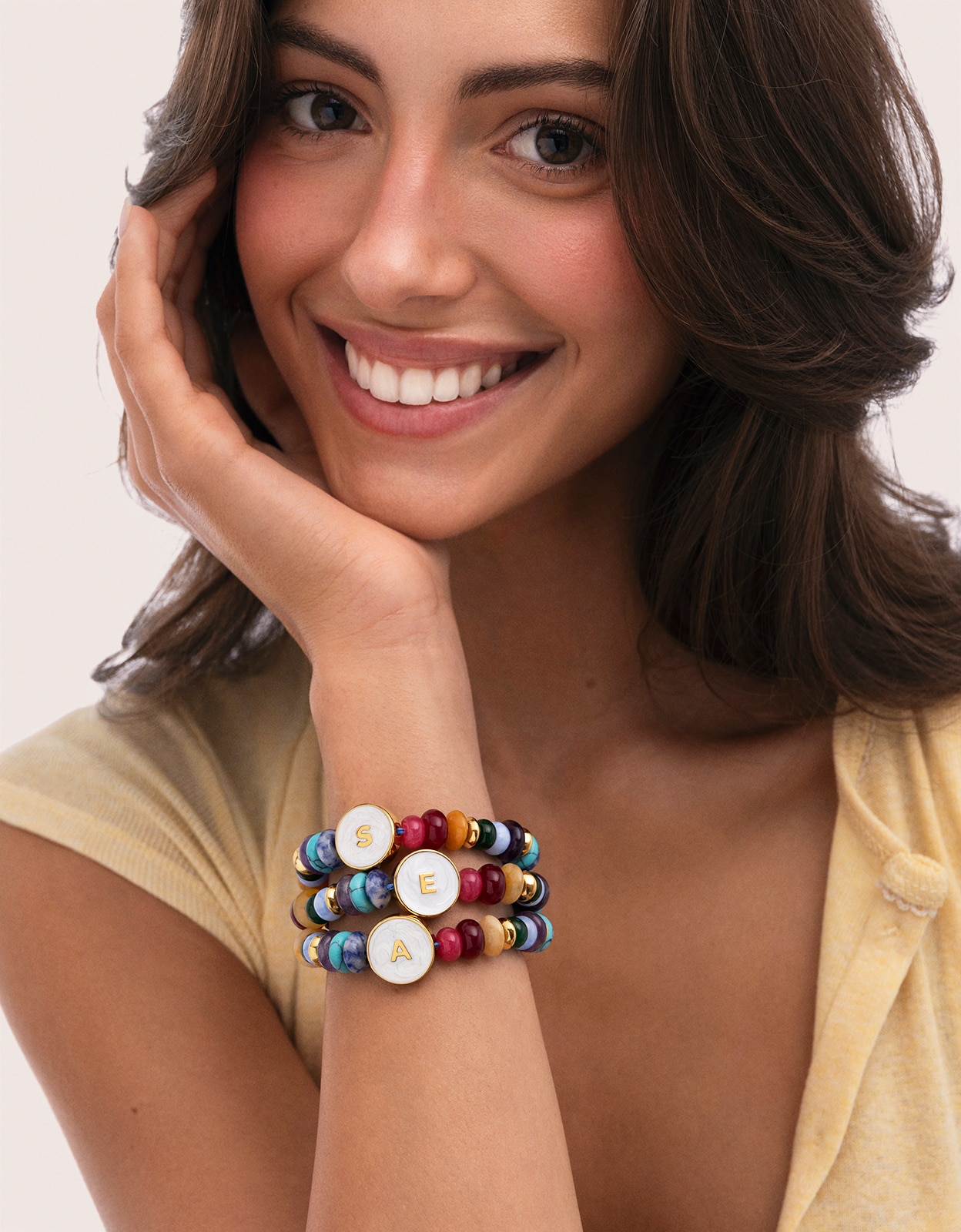 Pulsera personalizada letter nácar de acero bañado en oro - Singularu - l - Multicolor Multicolor-5