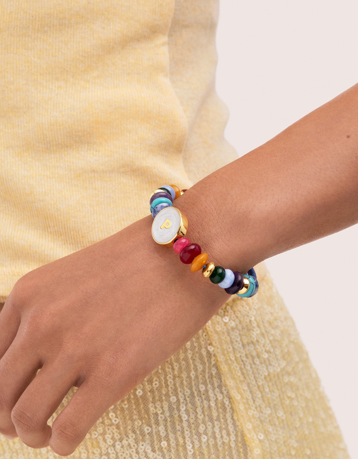Pulsera personalizada letter nácar de acero bañado en oro - Singularu - p - Multicolor Multicolor-3