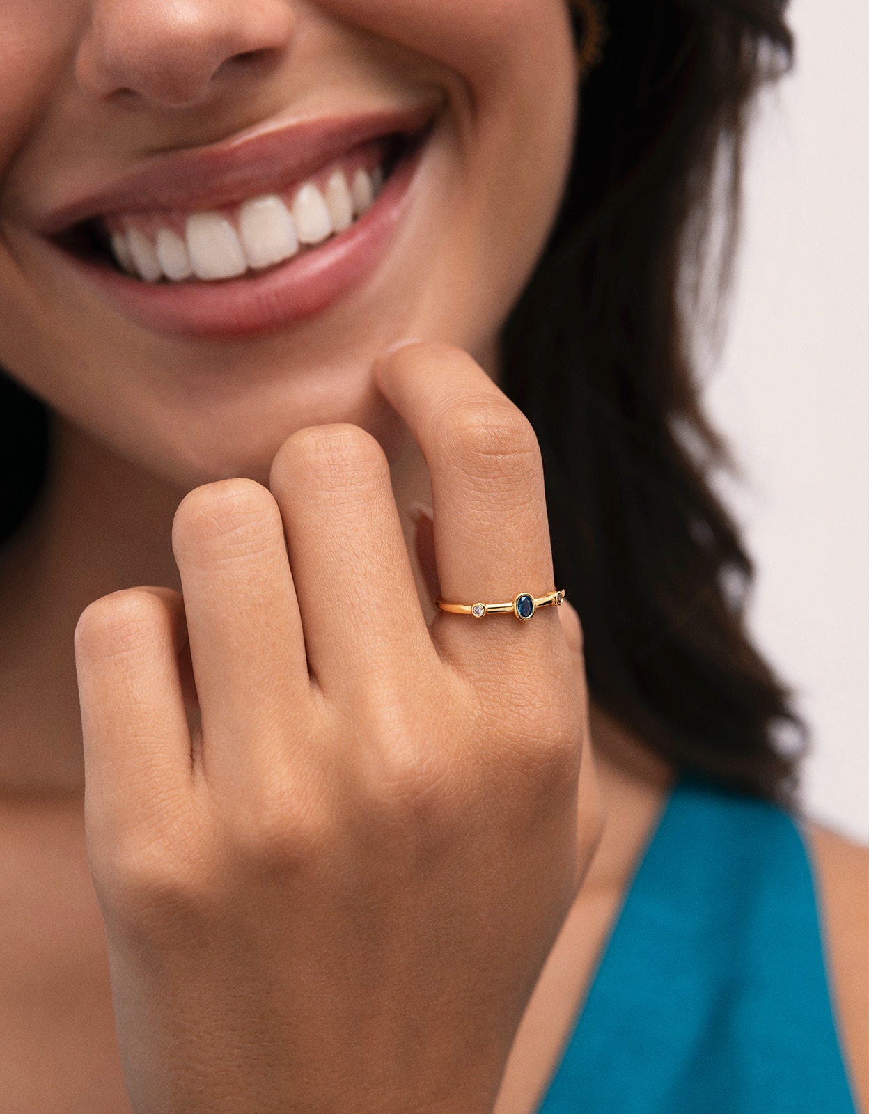 Anillo leonor índigo de aleación de metales bañado en oro - Singularu - Azul Azul-2