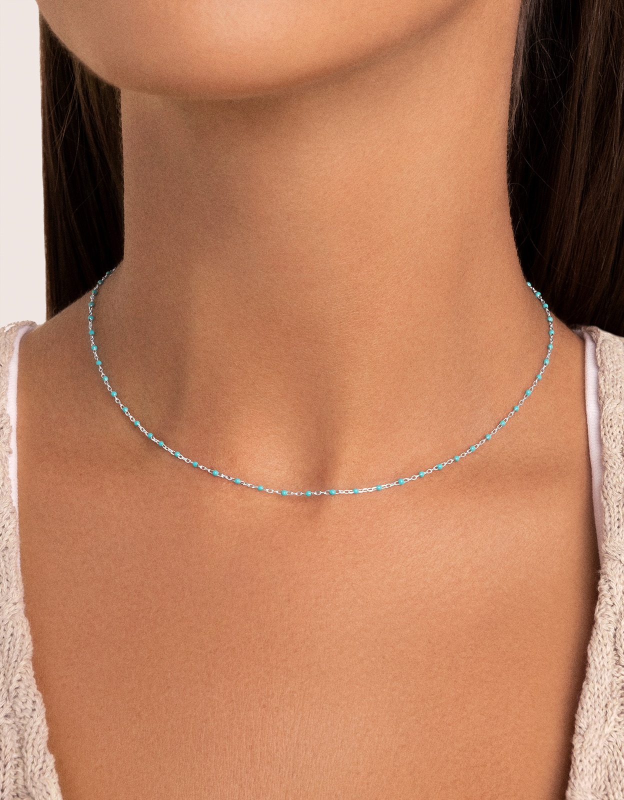 Imagen 2 de Collar dots turquoise enamel de acero - Singularu - Azul Azul