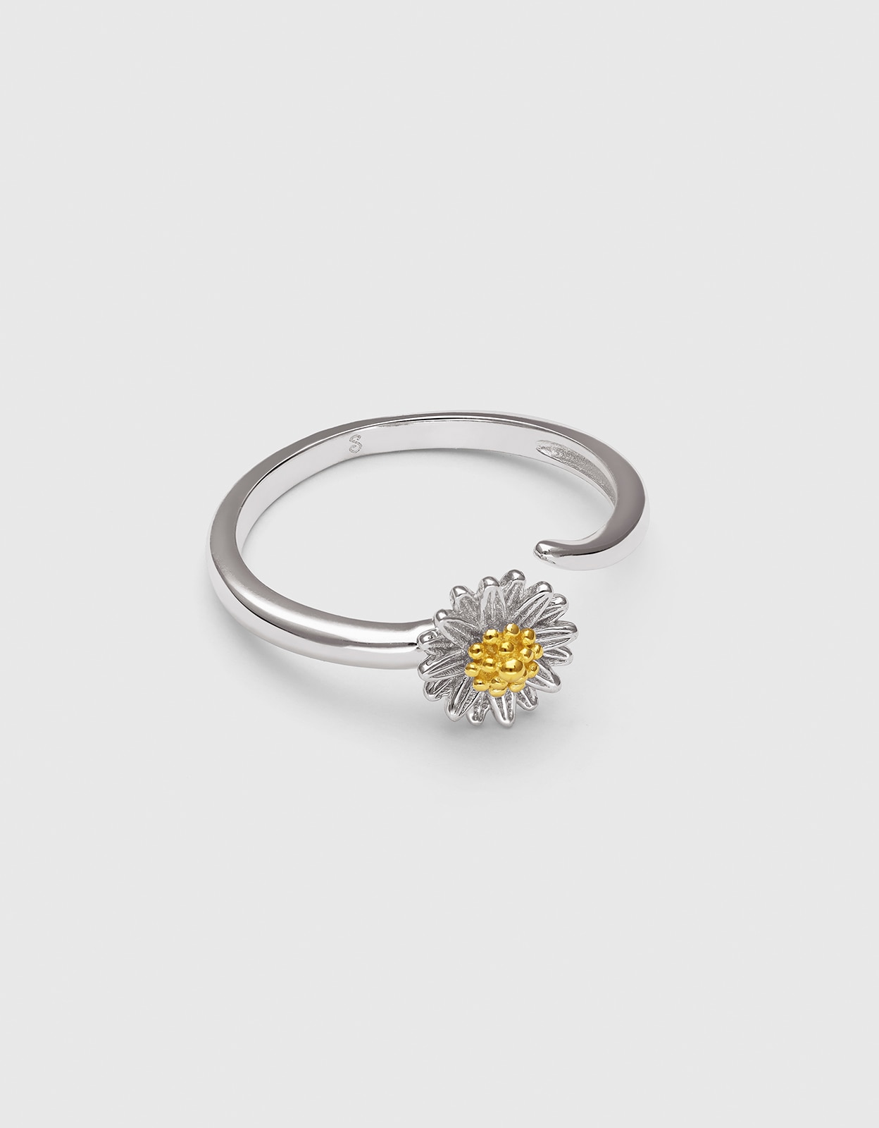 Anillo margarita de acero bañado en oro y rodio - Singularu - Plateado Plateado-1