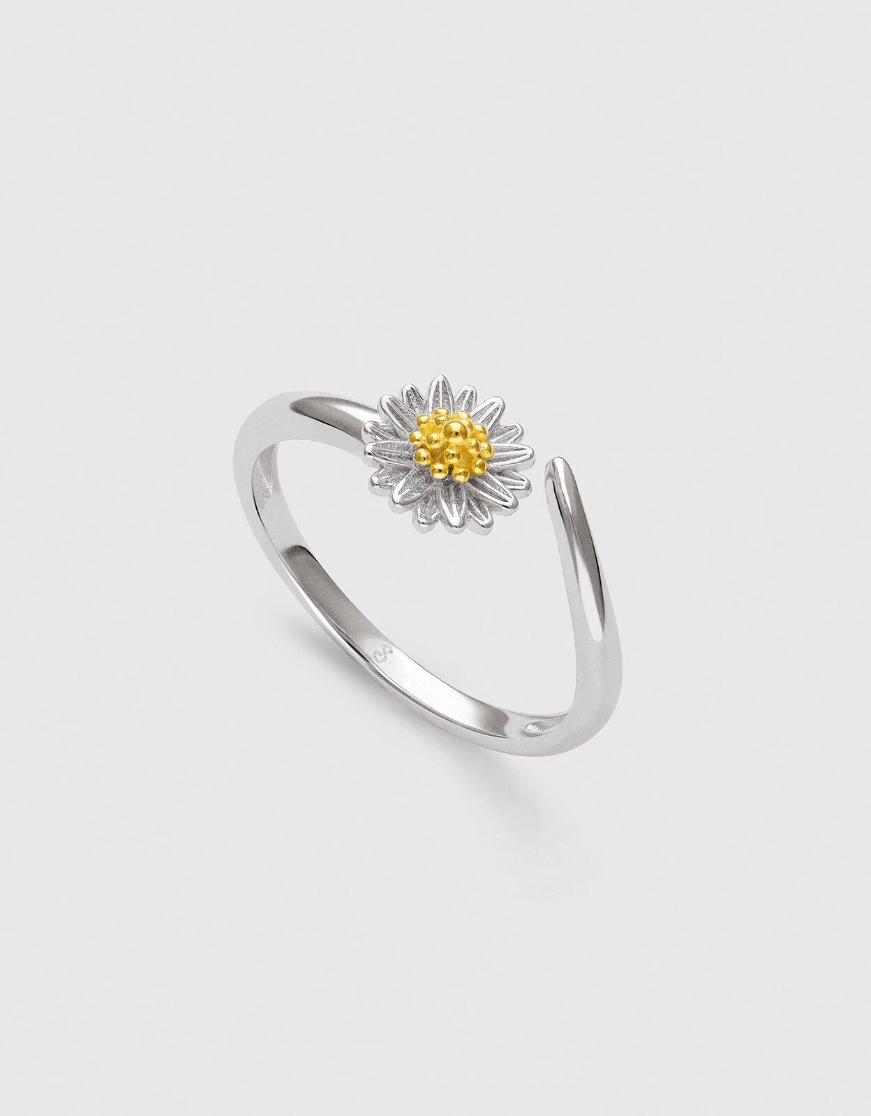 Anillo margarita de acero bañado en oro y rodio - Singularu - Plateado Plateado-3