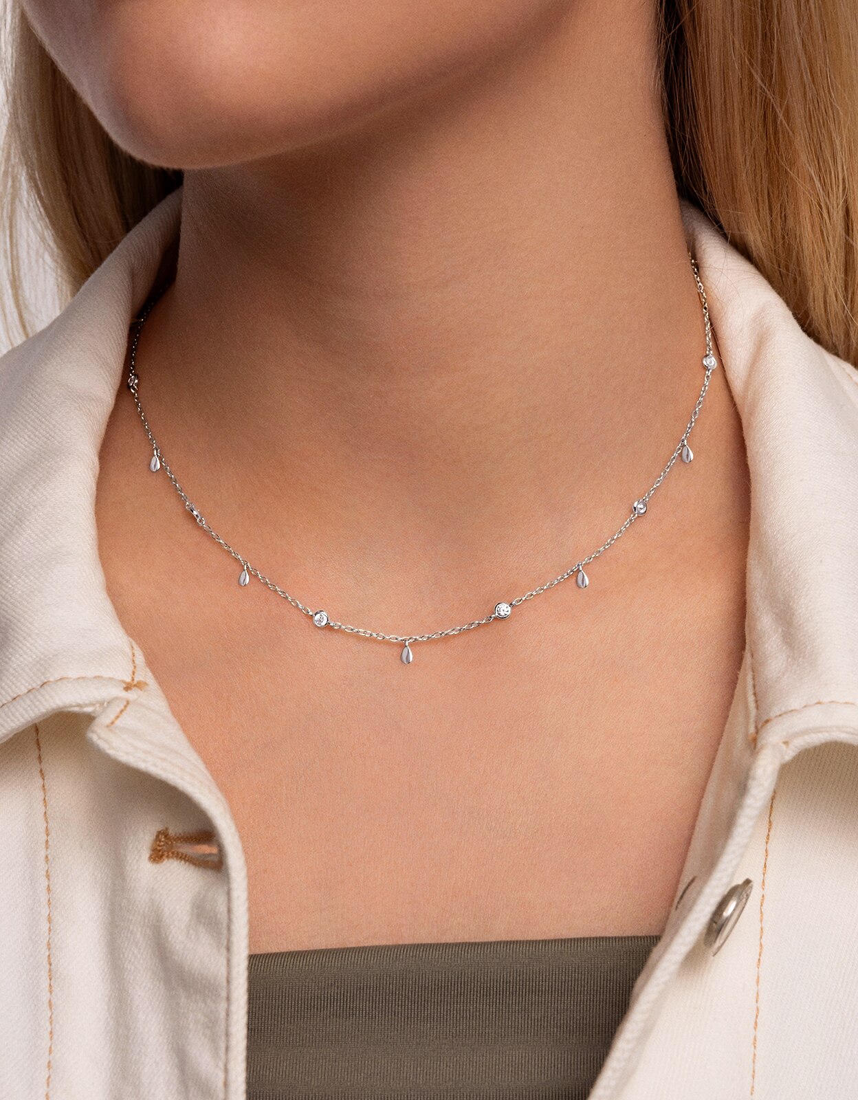 Collar mini spark drop de aleación de metales bañado en rodio - Singularu - Plateado Plateado-2