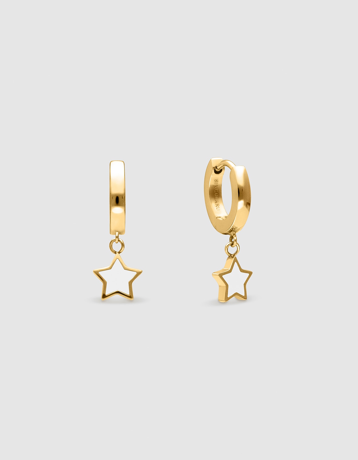 Imagen 0 de Pendientes aro star white enamel de acero bañado en oro Blanco