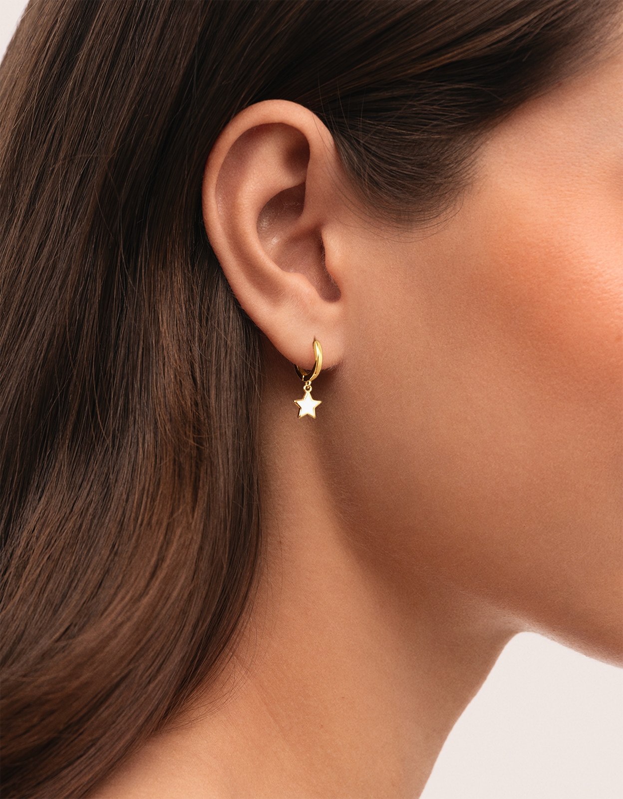 Pendientes aro star white enamel de acero bañado en oro - Singularu - Blanco Blanco-2