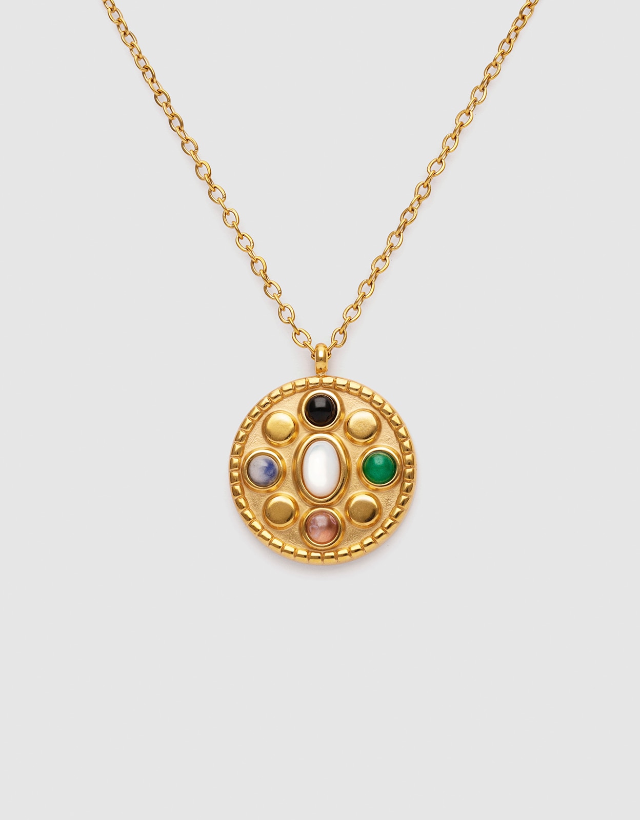 Imagen 1 de Collar medallion five stones mística de acero bañado en oro Multicolor