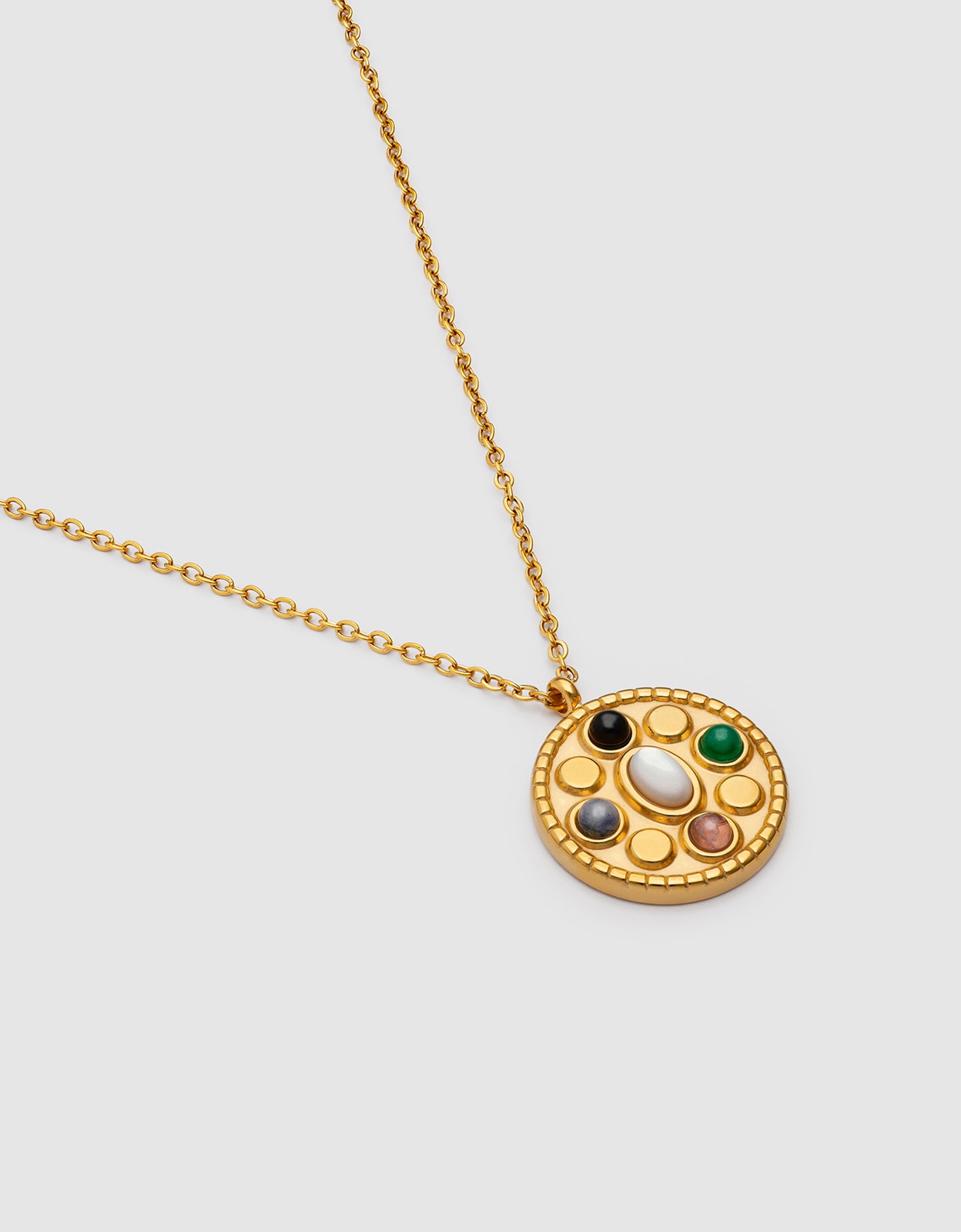Imagen 4 de Collar medallion five stones mística de acero bañado en oro - Singularu - Multicolor Multicolor