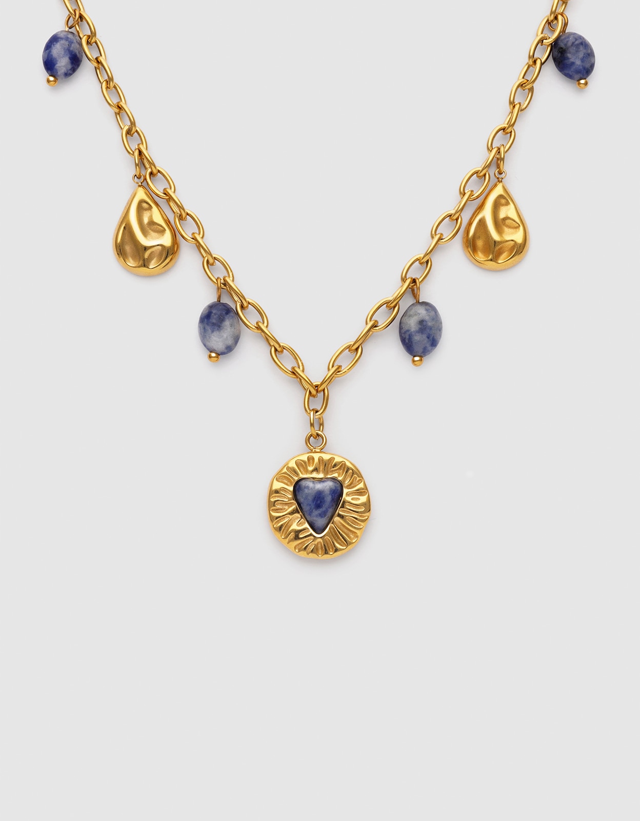 Imagen 0 de Collar multicharms denim cianita de acero bañado en oro Azul