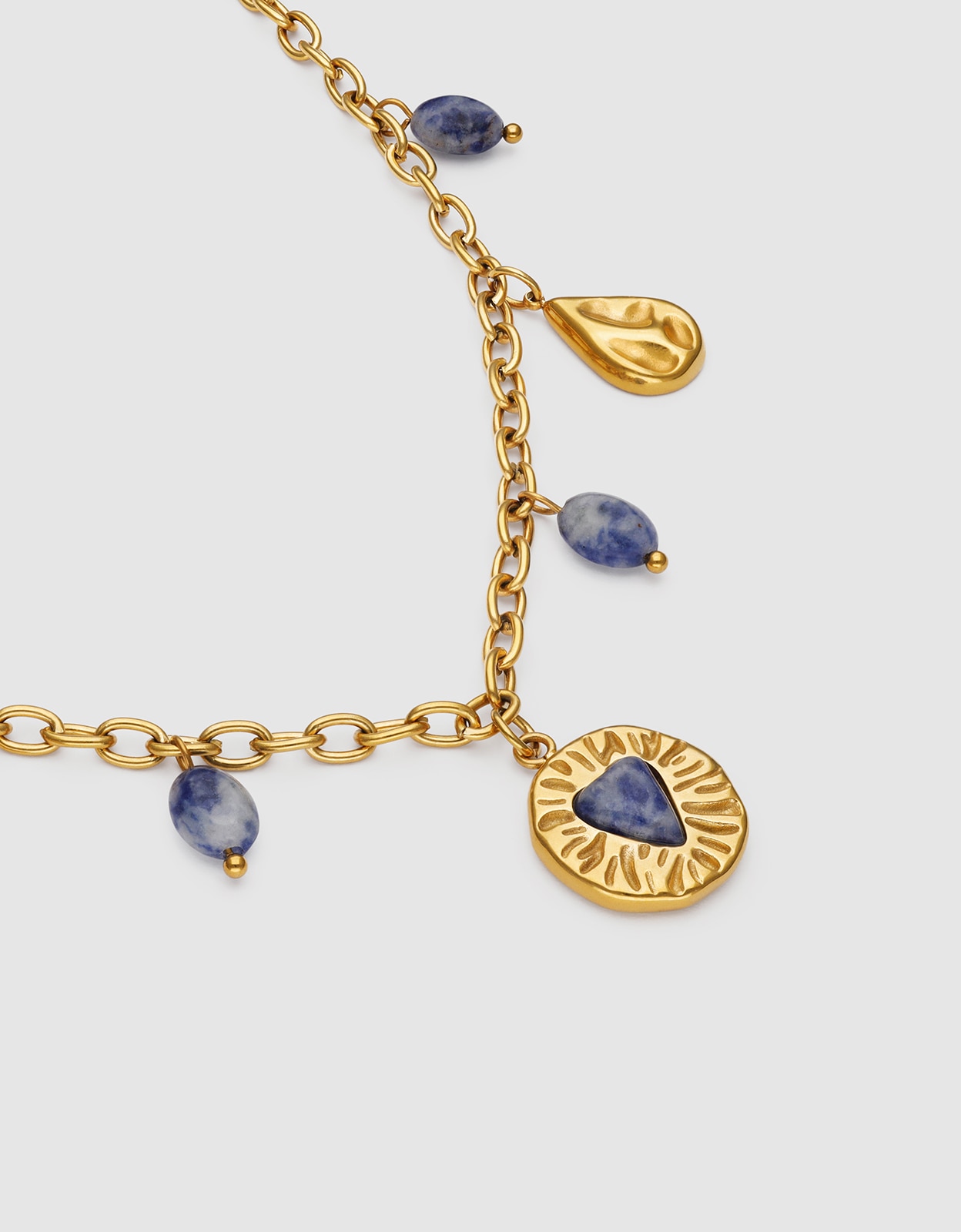 Collar multicharms denim cianita de acero bañado en oro - Singularu - Azul Azul-4