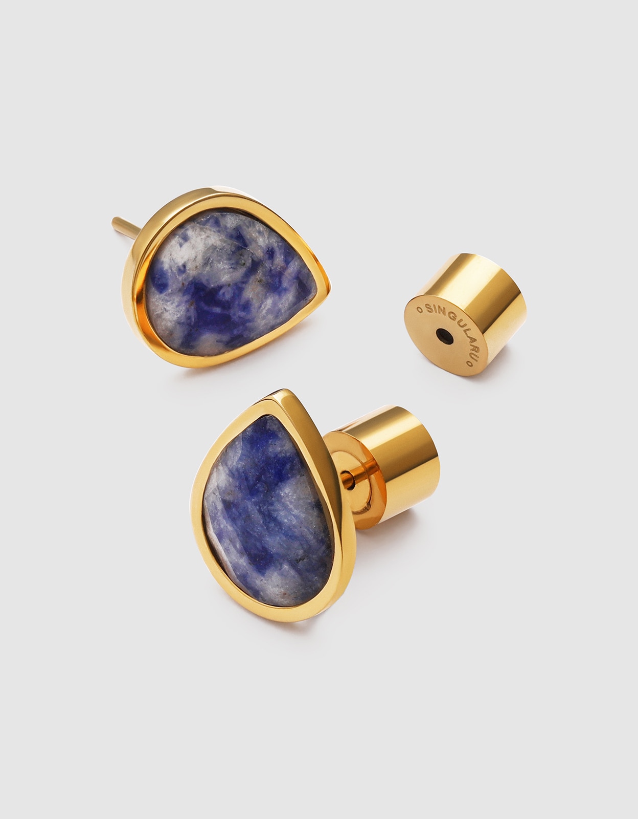 Pendientes alma cianita de acero bañado en oro - Singularu - Azul Azul-4