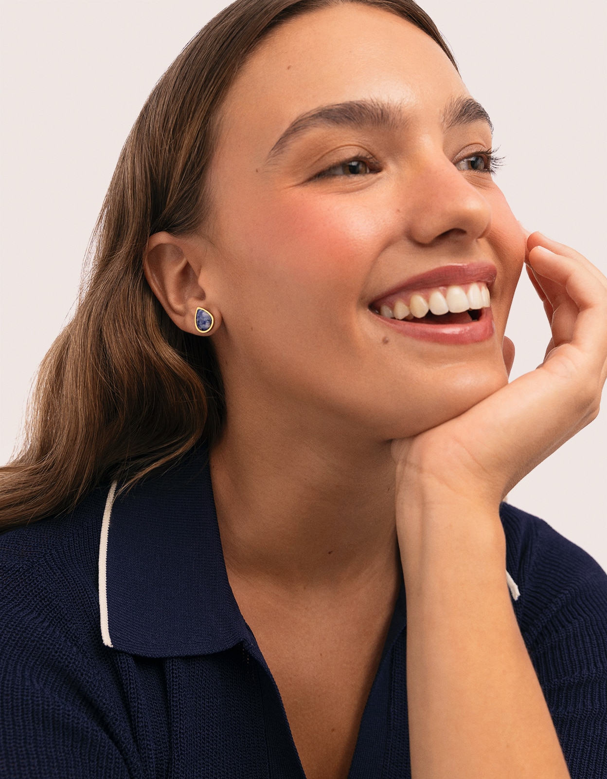 Pendientes alma cianita de acero bañado en oro - Singularu - Azul Azul-5